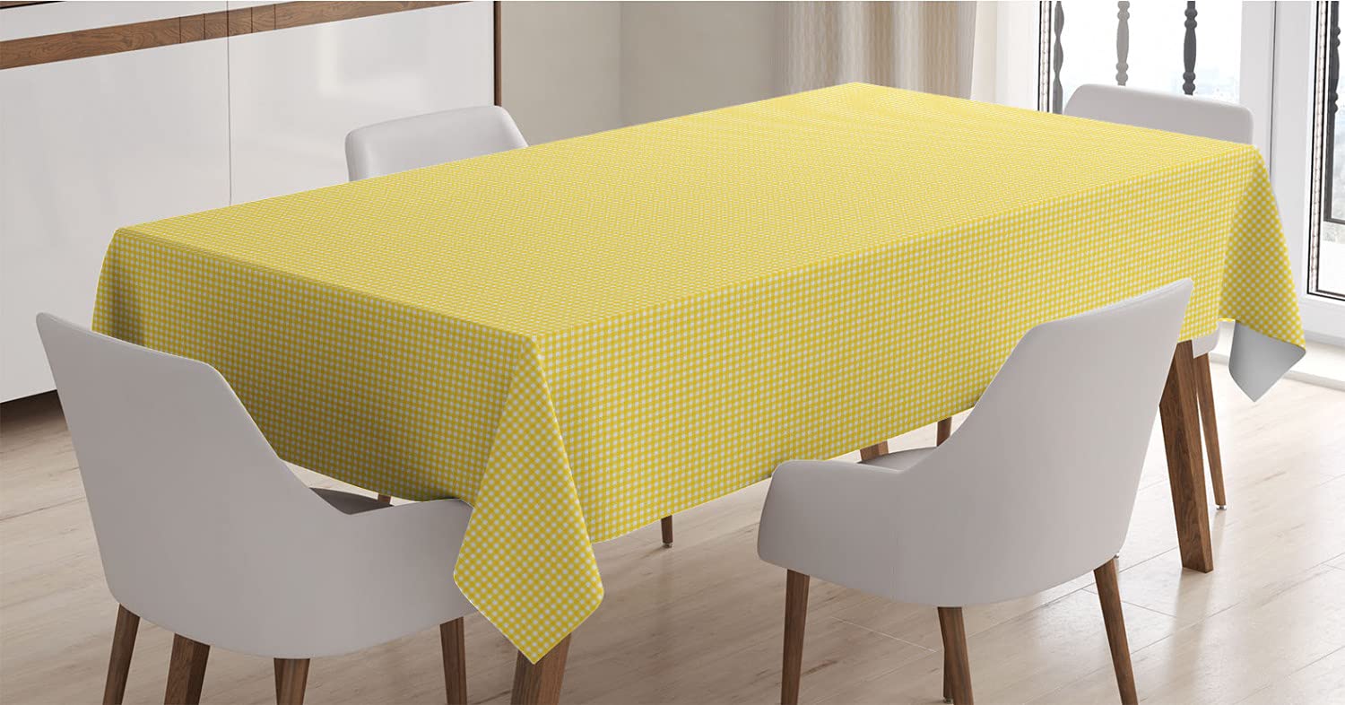 Ambesonne Yellow and White Checkered Tablecloth - Classic English Pattern Retro Striped Rectangle Satin Table Cover for Dining Room Kitchen Picnic (60
