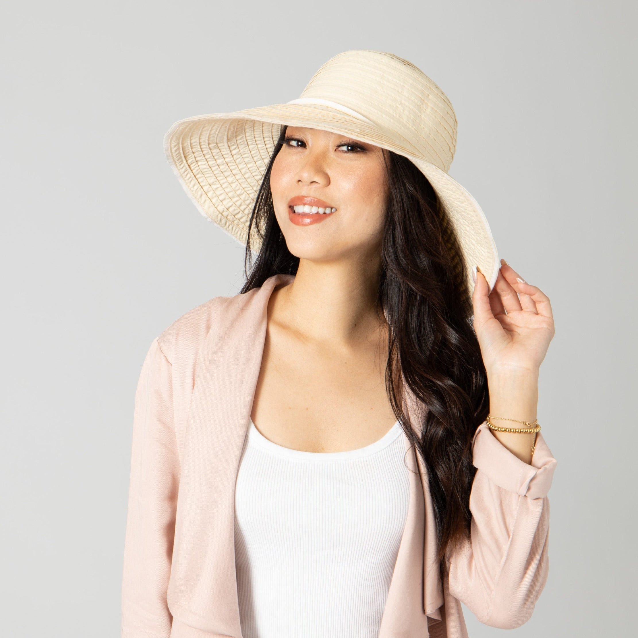 Women's Raw Edge Ribbon Sun Hat - UPF 50+ Wide Brim Beach Hat for Summer Outdoor Activities, Travel & Gardening