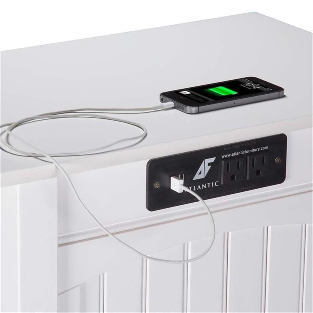 Pemberly Row Transitional White Wood Side Table with USB Charging Ports - Perfect for Living Room, Bedroom & Office Use