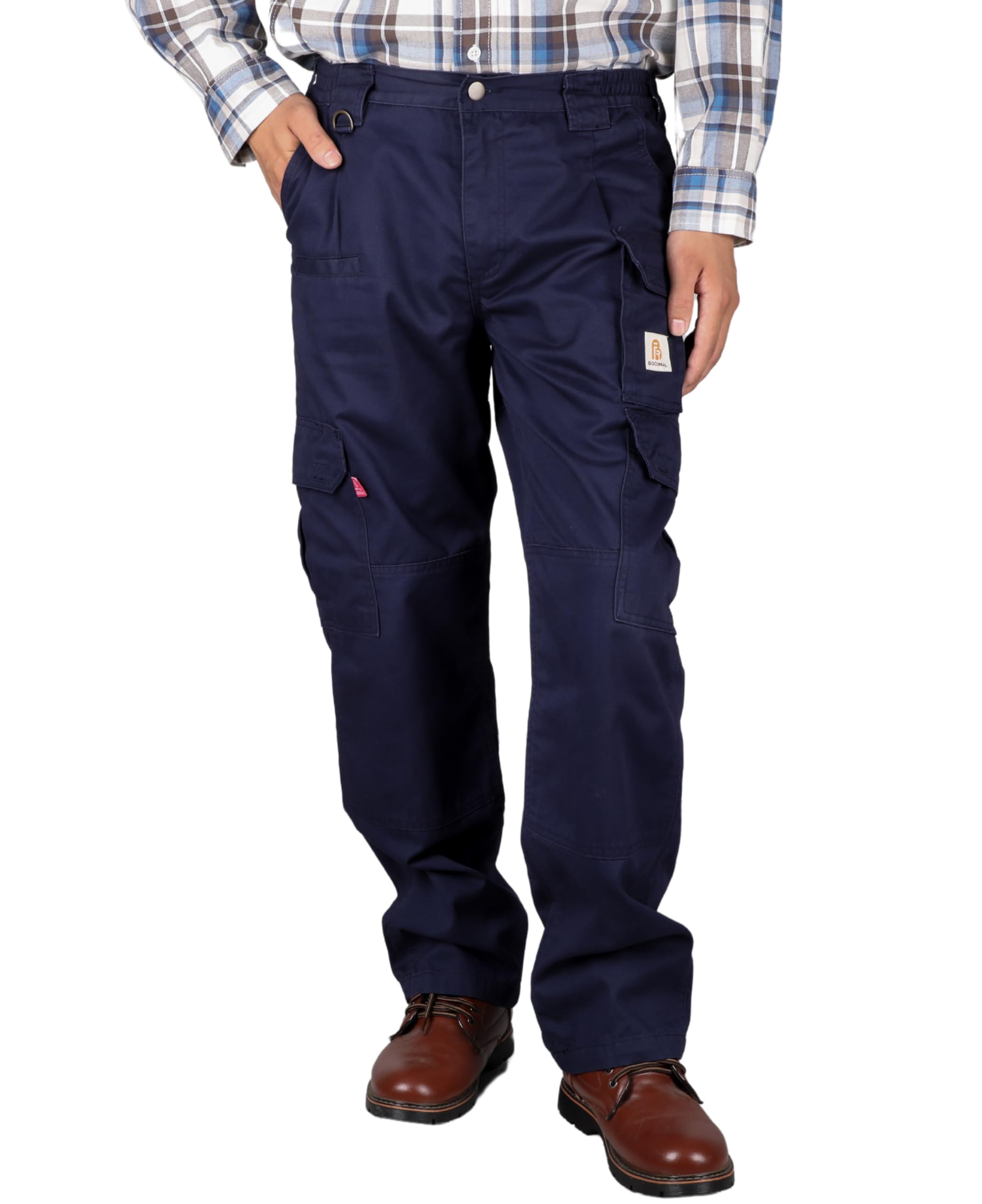 BOCOMAL Men's Flame Resistant Cargo Work Pants - Double Front, 10 Multi-Pockets, Elastic Waist for Comfort | Durable FR Pants for Construction, Welding & Industrial Safety Work