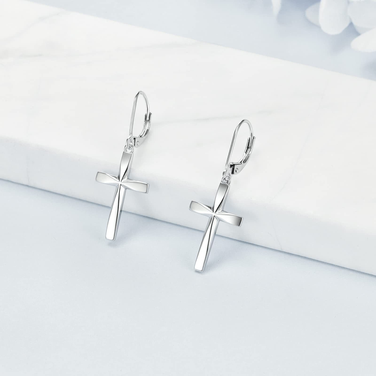 925 Sterling Silver Cross Dangle Drop Earrings for Women | Religious Jewelry Gift | Church, Wedding & Everyday Wear