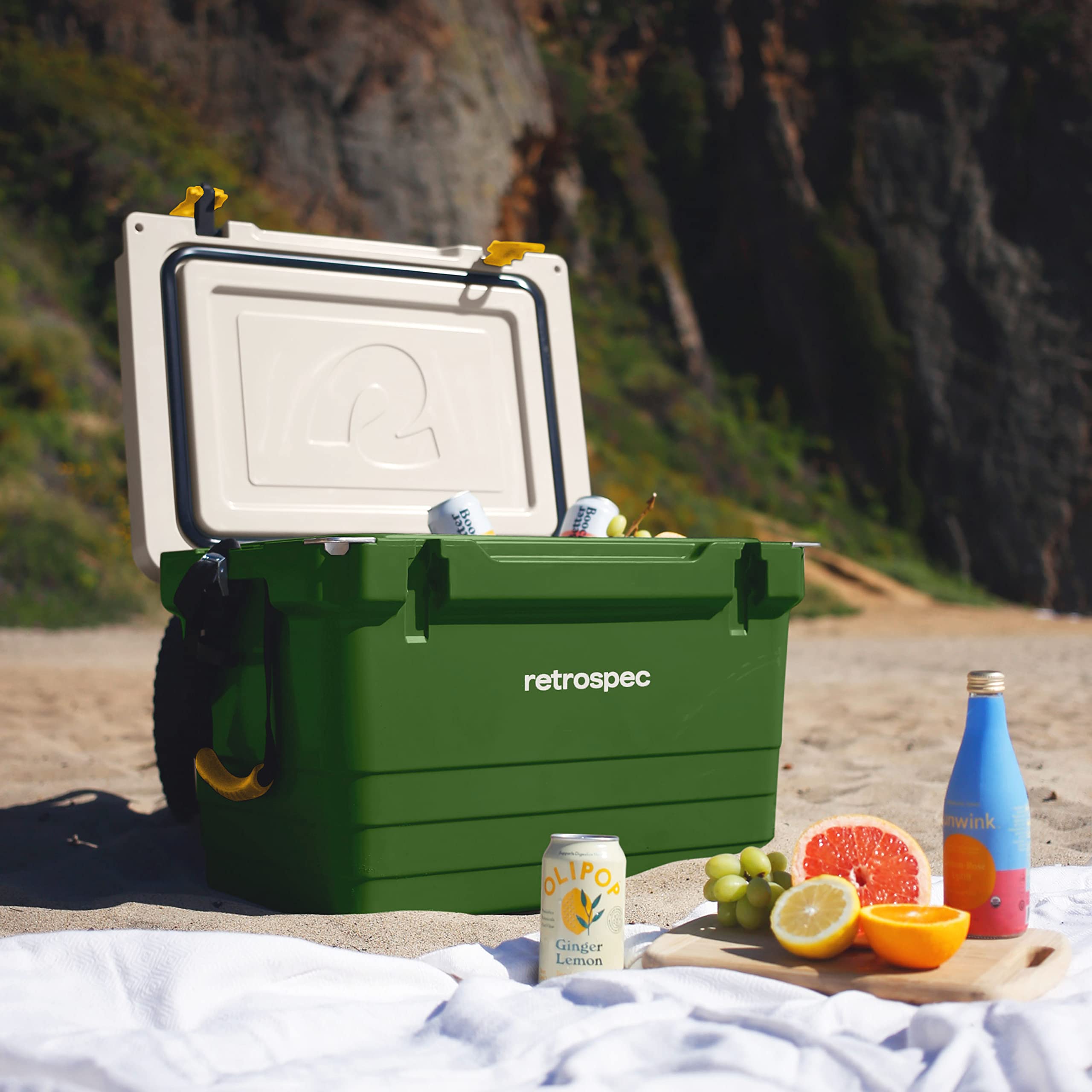 Retrospec Palisade Rotomolded Cooler - 25/45/65qt Fully Insulated Ice Chest with Built-in Bottle Opener | Heavy-Duty Portable Cooler for Beach, Camping, Travel & Tailgating | Includes Tie-Down Slots & Dry Storage Basket | Perfect for Outdoor Adventures, Picnics & Road Trips