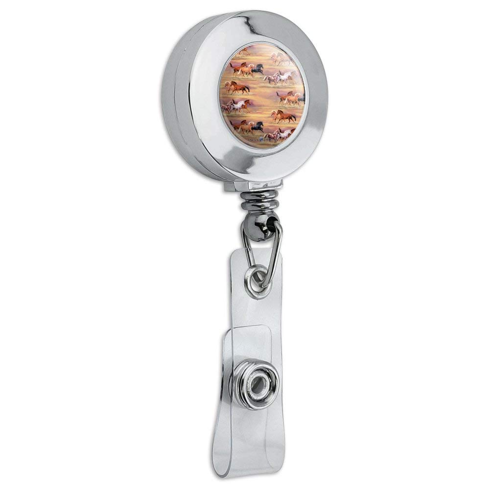 Wild Horse Running Pattern Retractable ID Badge Reel with Chrome Clip - Perfect for Office, School, Events & Security Personnel