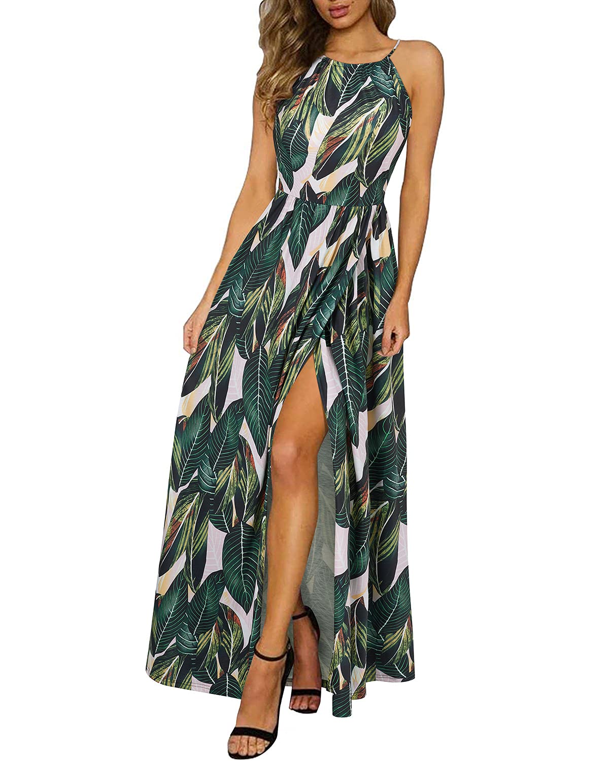 KILIG Women's Summer Maxi Dress 2025 - Casual Sleeveless Floral Sundress with Side Slit, Flowy Long Beach Dress for Vacation, Pool Party & Outdoor Date Night