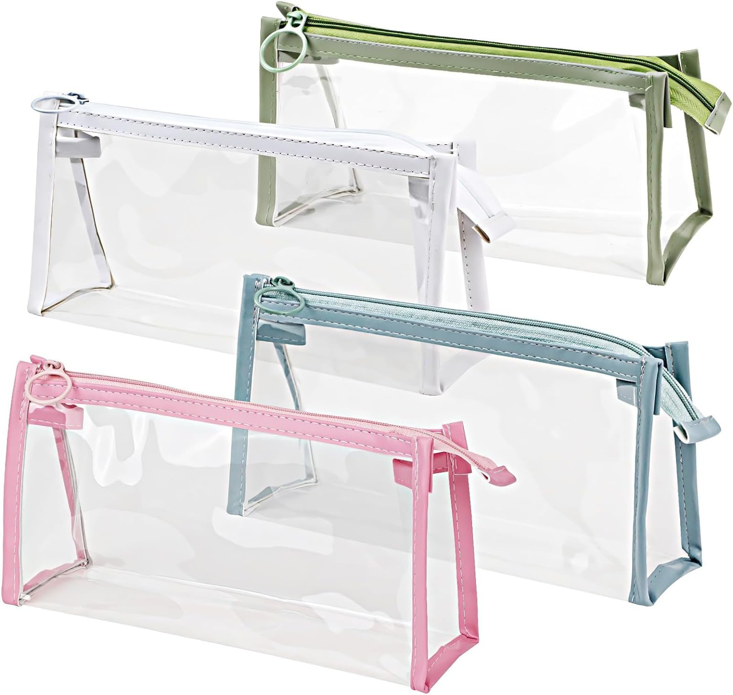 Taicols 4-Pack Clear Zipper Pencil Cases - Transparent Label Pouch for School, Travel & Office - Multi-Use Cosmetic & Makeup Organizer - Exam Stationery Storage for Students (Perfect for Backpack, Desk & On-the-Go Organization)