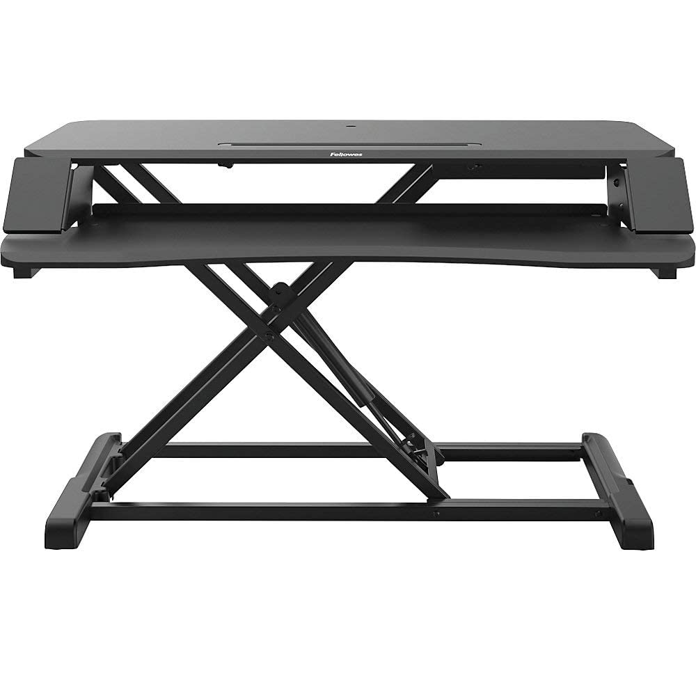 Fellowes Corsivo Height Adjustable Standing Desk Converter - Gas Spring Sit Stand Workstation Riser for Home & Office (8091001) - Perfect for Ergonomic Workspace Setup & Computer Use