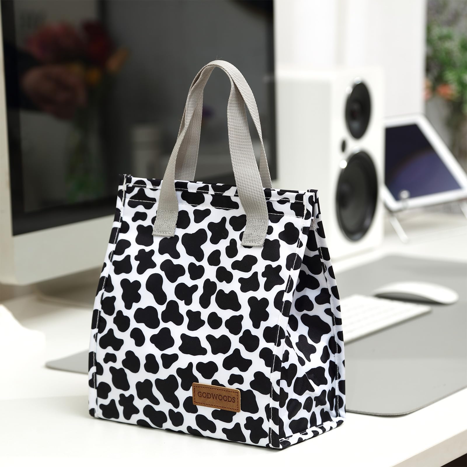 Insulated Lunch Bag for Women & Men - Large Reusable Leakproof Tote Lunch Box Container for Office, Work, Beach or Travel - Cow Print Design | Perfect for Meal Prep, Picnics & Commuting