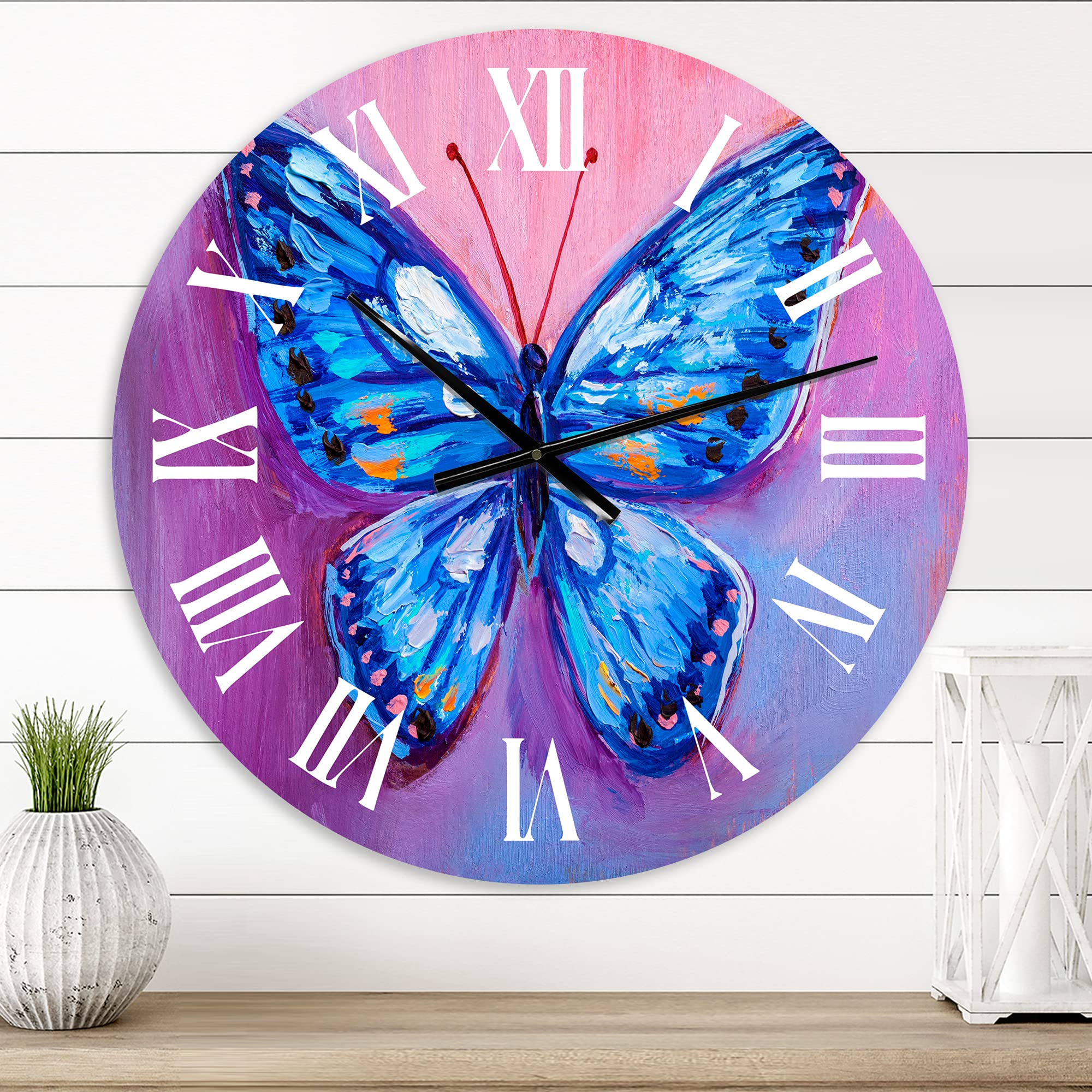 Vintage Blue Butterfly Wall Clock - Large Modern Home Decor for Living Room, Bedroom & Office | Silent Non-Ticking Design | Perfect Gift Idea