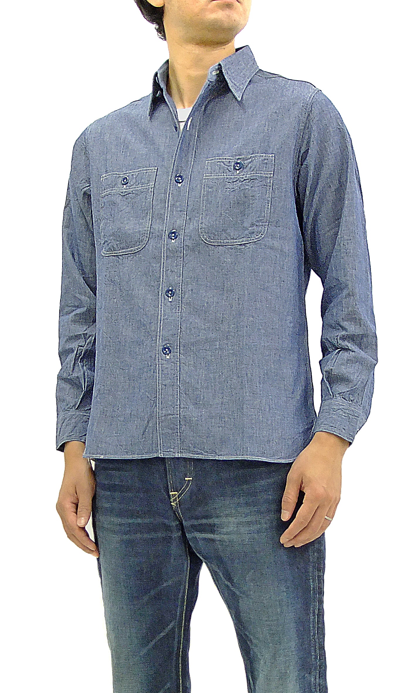 Buzz Rickson Men's U.S. Navy Military Style Chambray Shirt - Long Sleeve Button Up Work Shirt BR25995 in Blue Chambray | Vintage Inspired Casual Wear for Everyday Style & Outdoor Activities