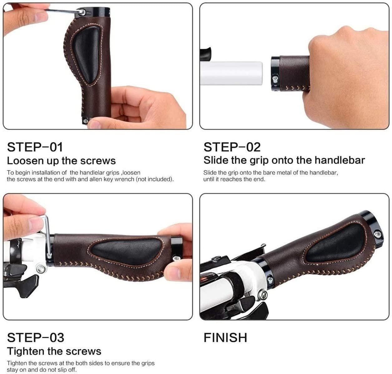 Premium Leather Ergonomic Lock-on Bike Grips for MTB & Mountain Bikes - Comfortable Handlebar Grips for Long Rides & Off-Road Cycling