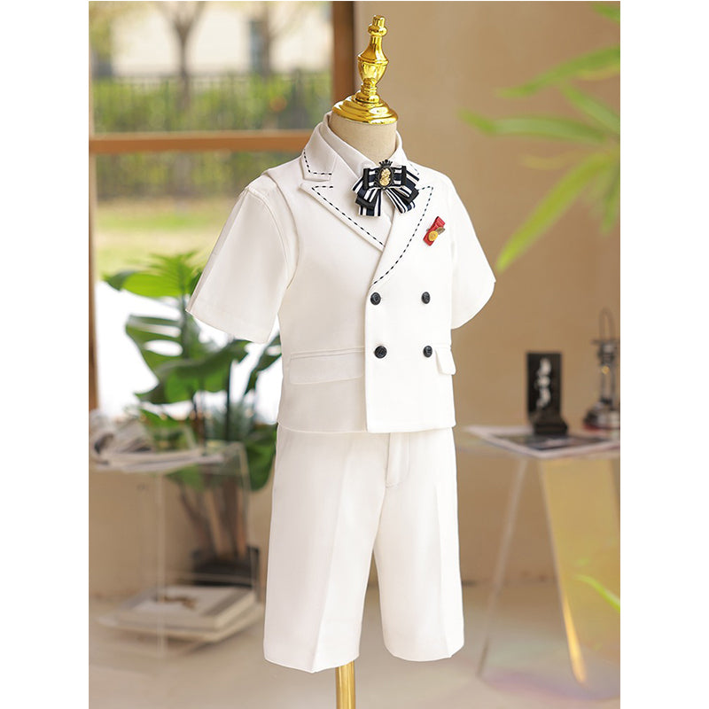 Kids' Pure White Suit Set for Birthday Party & Special Occasions - Elegant Formal Wear for Boys' Celebrations, Photos, and Weddings
