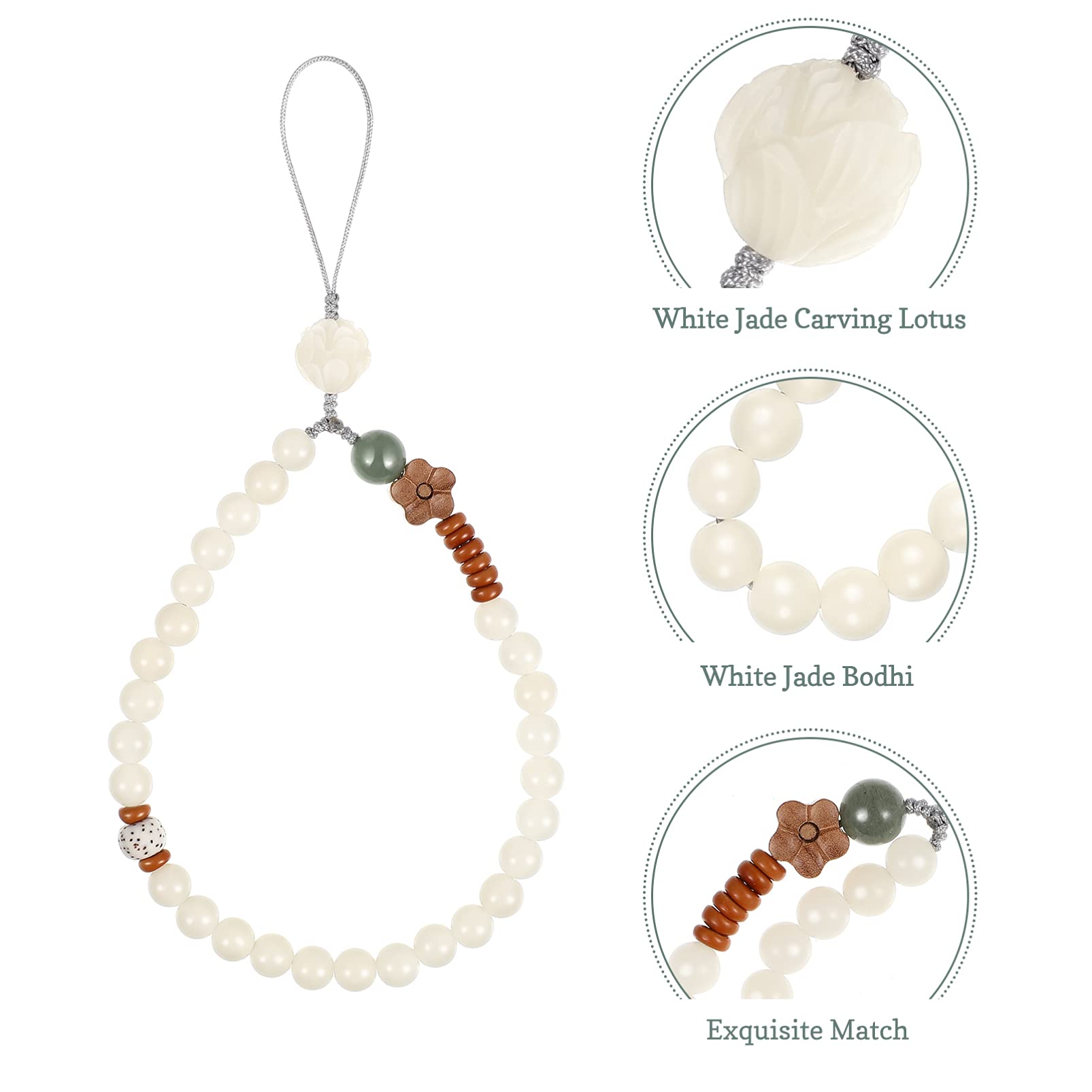 Buddha Beads Phone Wrist Strap - Adjustable Lanyard Keychain with Chinese Style Pendant for Smartphones - Random Floral Colors - Perfect for Yoga, Meditation & Daily Phone Security