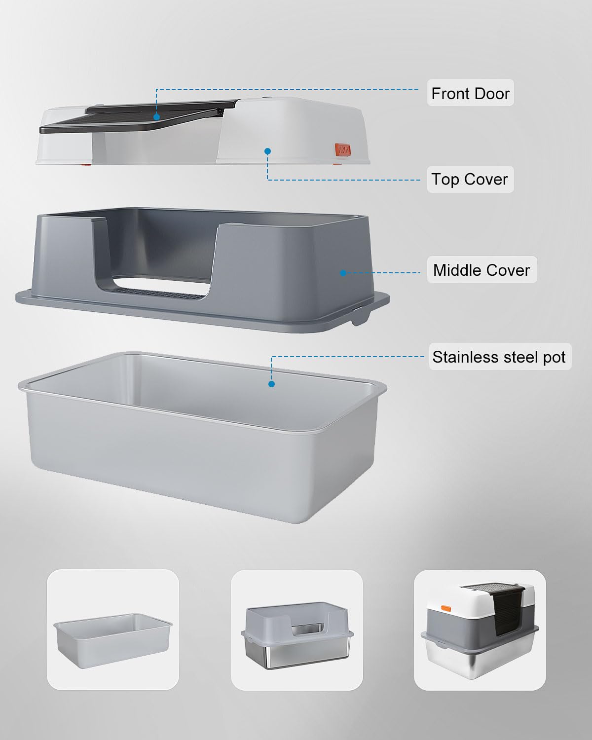 Stainless Steel Enclosed Cat Litter Box with Lid & Scoop - Odor Proof, Leak Proof, Easy Clean Non-Stick Design for Indoor Cats | Durable Metal Litter Box for Small Spaces & Multi-Cat Homes
