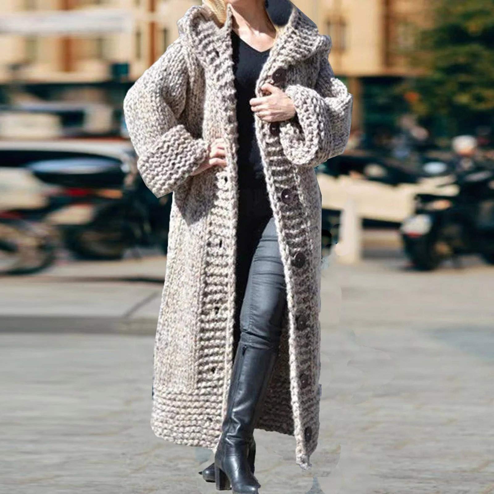 Oversized Heavyweight Hooded Sweater - Chunky Knit Open Front Cardigan Jacket for Women | Cozy Winter Layering & Casual Outfit Essential