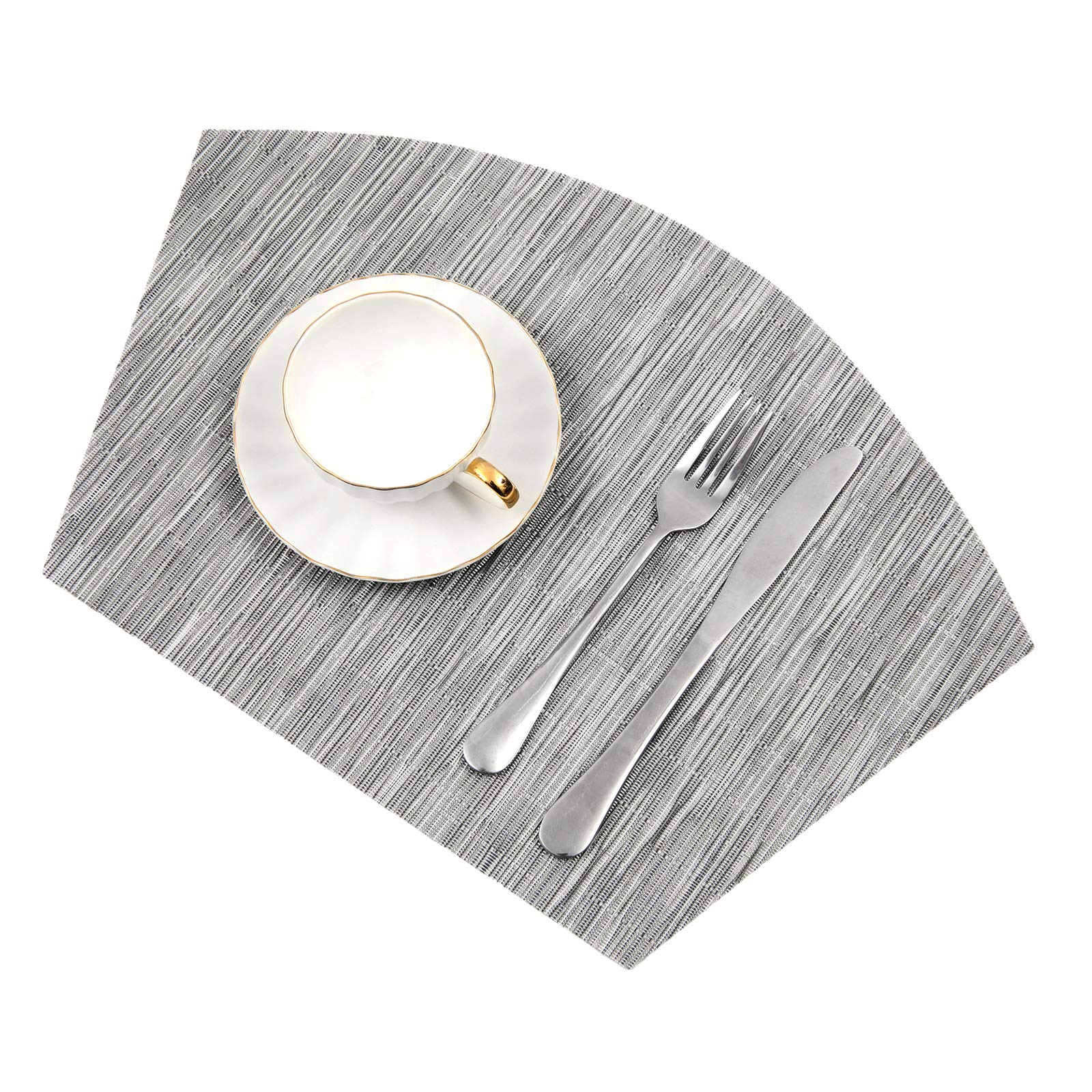 SHACOS 7-Piece Round PVC Woven Table Placemats Set with Wedge Design & Centerpiece - Washable, Silver Grey - Perfect for Dining Room, Kitchen, and Party Decor