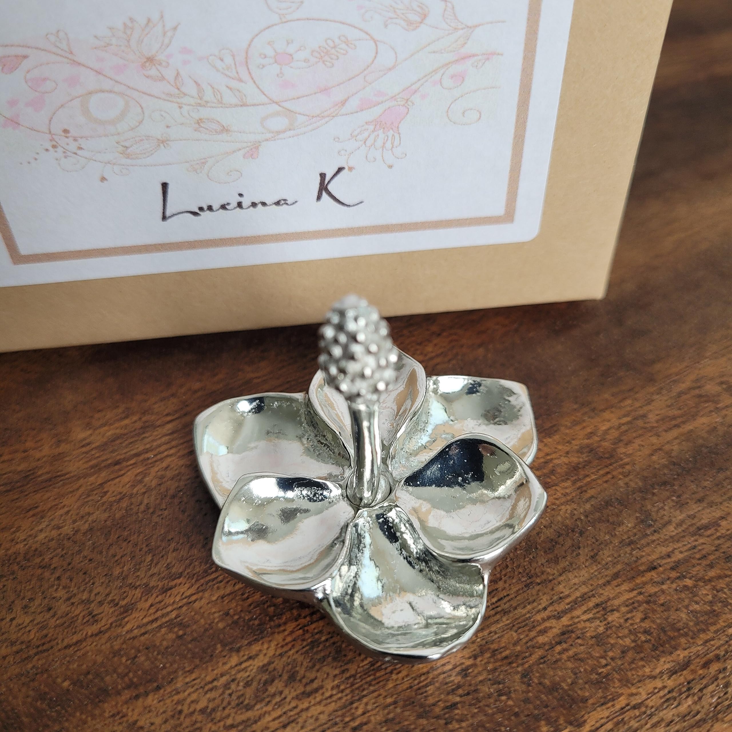 Pewter Magnolia Ring Holder - Handcrafted Jewelry Stand for Women | Gift Box