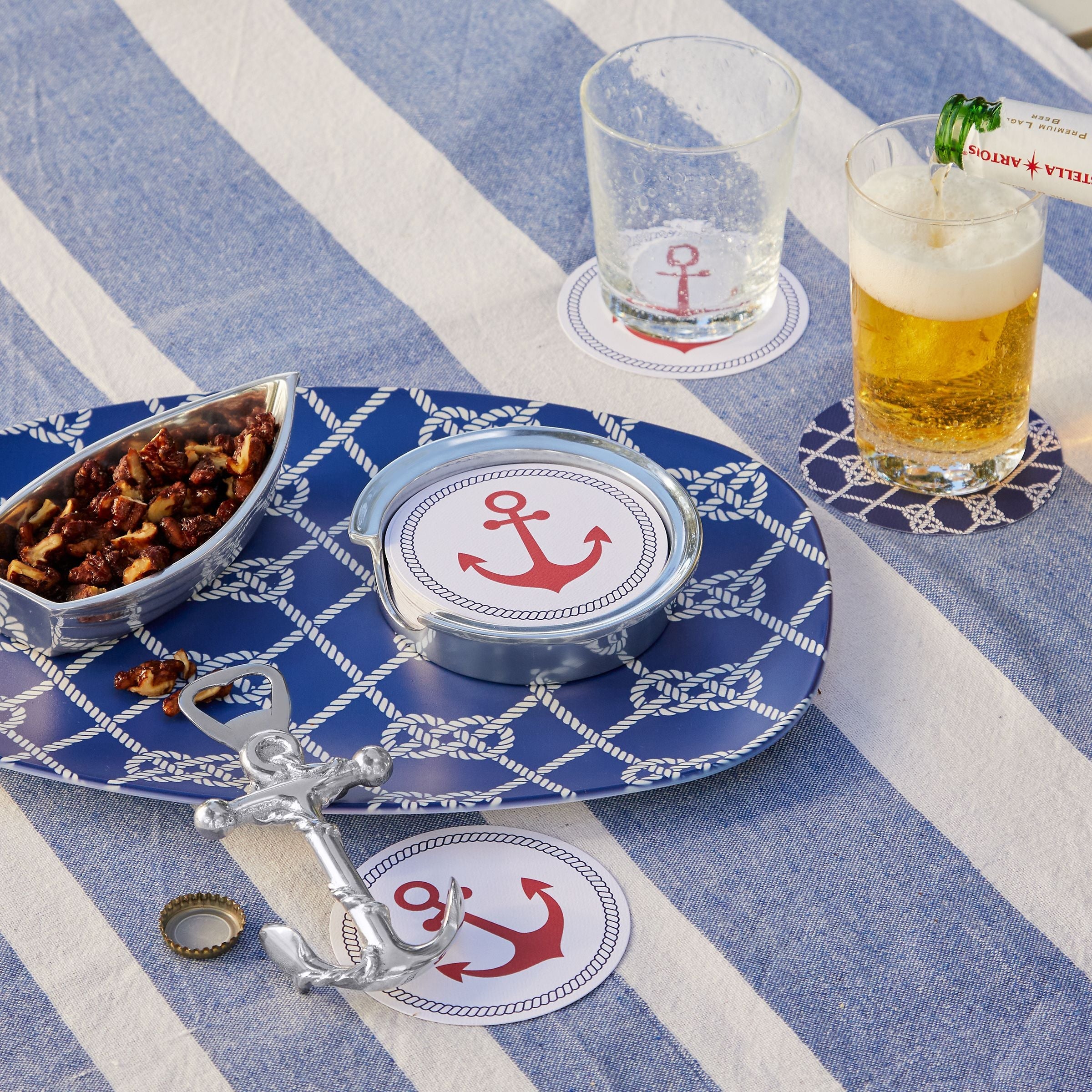Red Anchor & Nautical Knots Coaster Refill Set - 40 Pack | Waterproof Drink Coasters for Bars, Boats & Coastal Home Decor