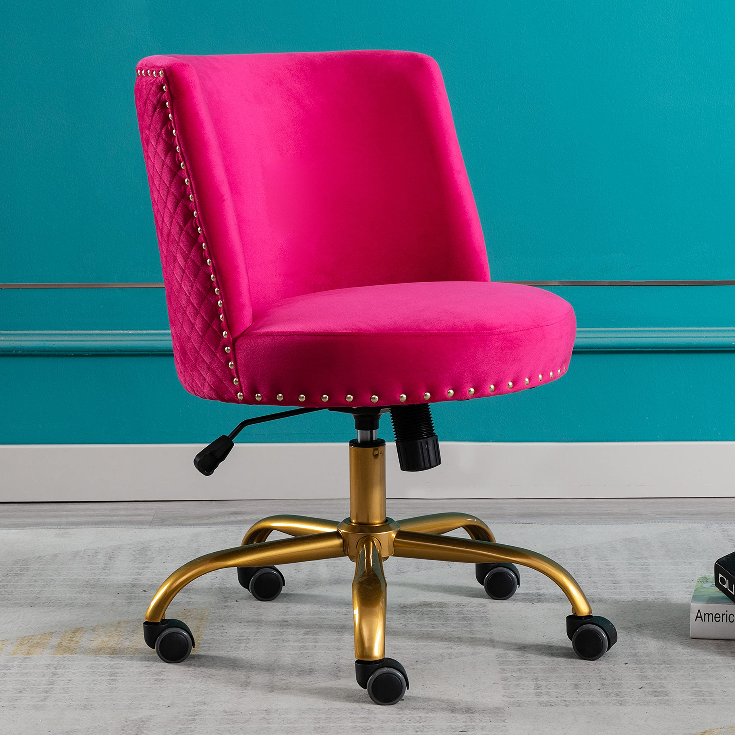 Velvet Swivel Accent Chair - Modern Single Home Office Desk Chair with Tilt Function for Computer Work, Living Room & Bedroom - Fuchsia Pink - Perfect for Workspaces, Reading Nooks & Small Spaces