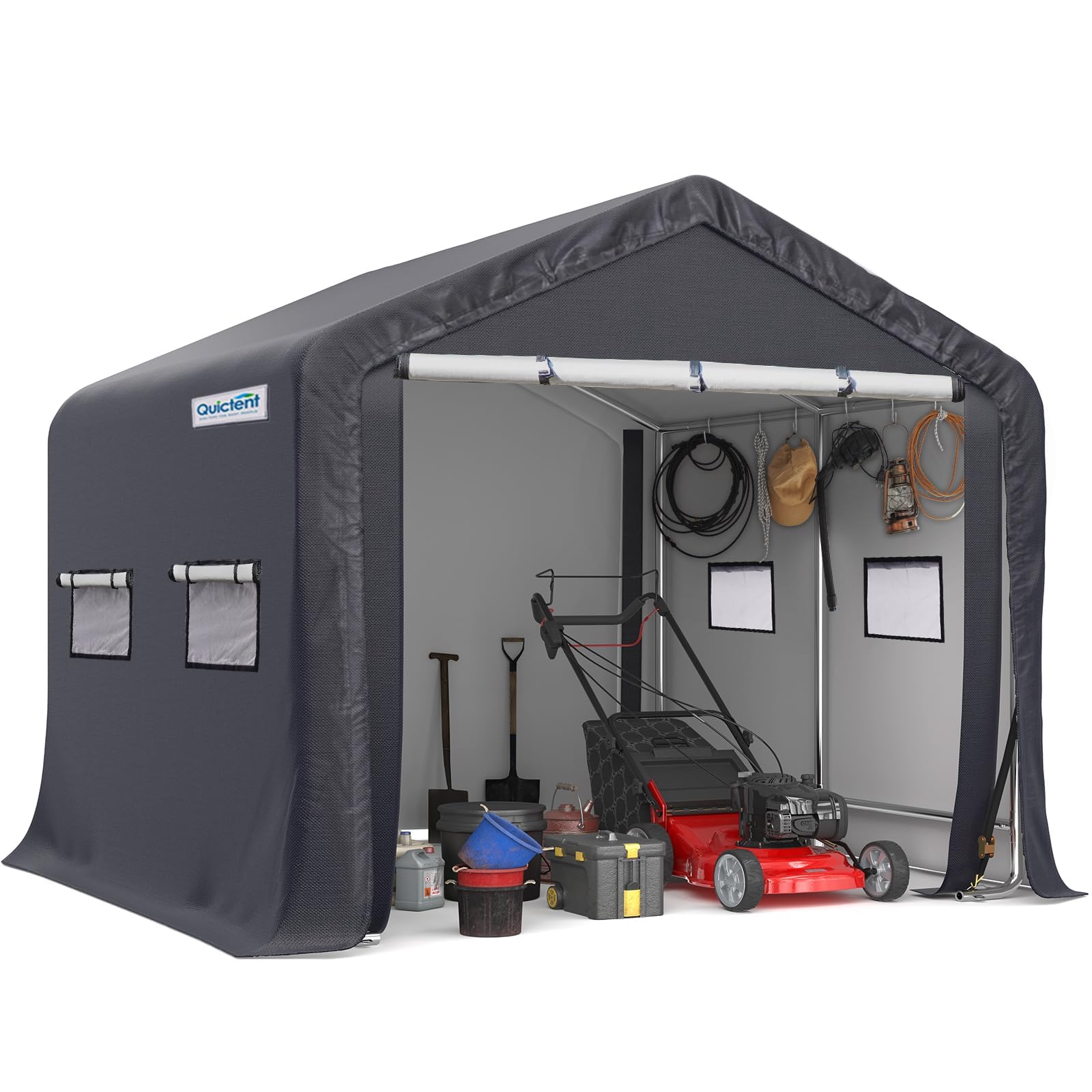 Quictent 8'x8' Heavy Duty Portable Carport Garage with Roll-Up Ventilated Windows - Motorcycle Shelter, Outdoor Storage Shed for Patio Furniture, Lawn Mower & Bike - Dark Gray | Perfect for Backyard, Driveway & RV Protection