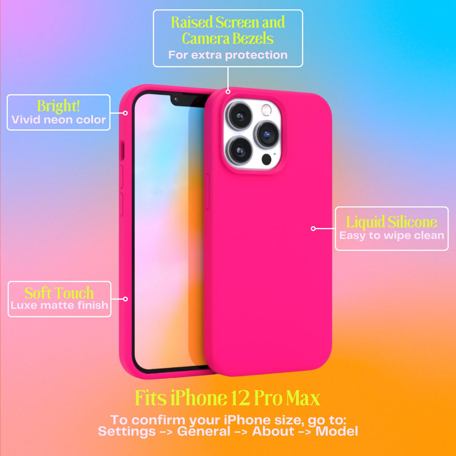 FELONY CASE – iPhone 12 Pro Max Case – Shockproof Liquid Silicone Cover with Anti-Scratch Microfiber Lining – Neon Pink Protective Phone Case for Apple iPhone 12 Pro Max – Perfect for Daily Use, Travel & Outdoor Activities
