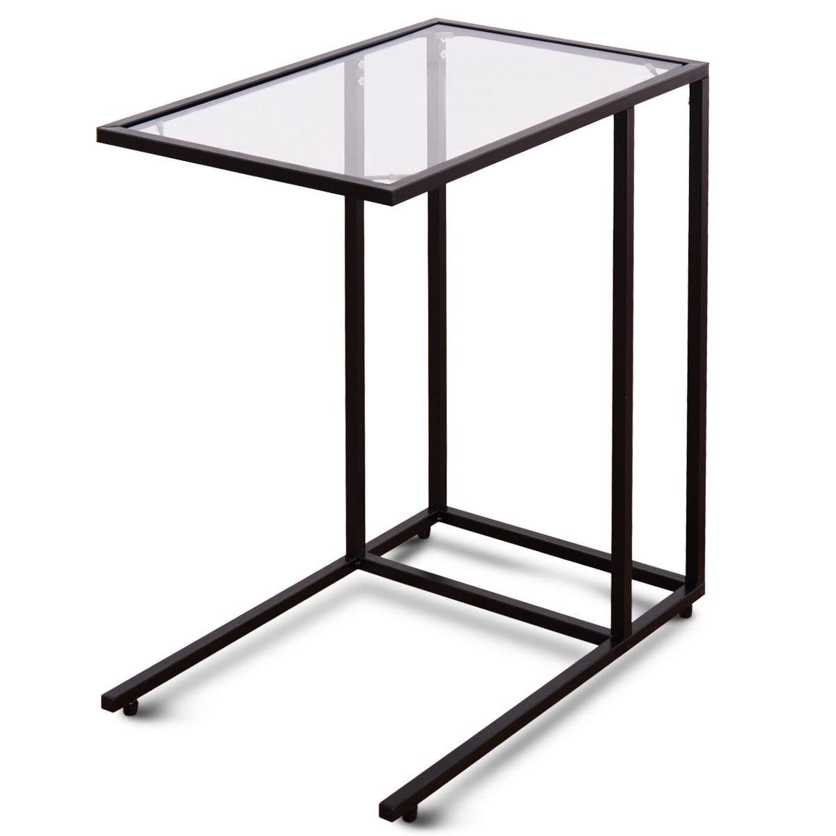 Modern Glass Top Tilting Rectangular Side End Table - Sofa Table, Coffee Table with Laptop Holder - Perfect for Living Room, Office, Bedroom - Ideal for Nesting, Snack Tray & Home Decor Furniture