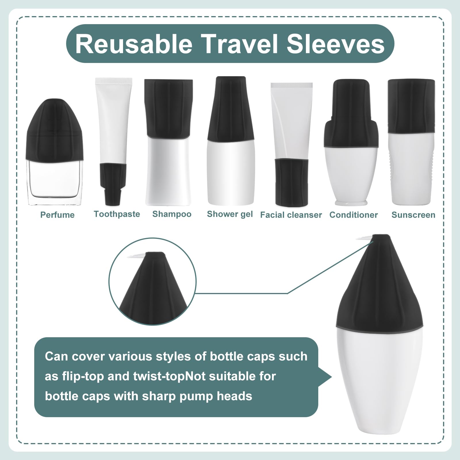 10 Pack Black Silicone Travel Bottle Covers - Reusable Toiletry Container Sleeves for Men & Women | Perfect for TSA Carry-On, Gym Bags, Camping & Vacation Essentials