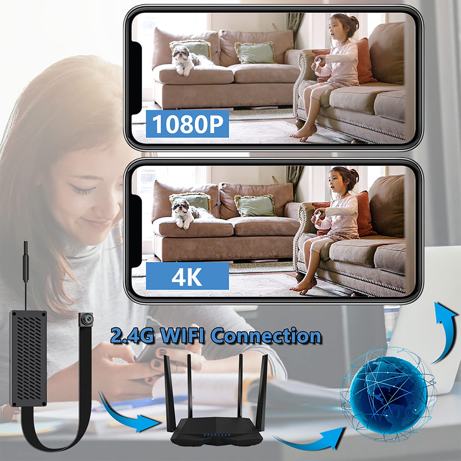 4K Ultra HD Spy Camera - Wireless WiFi Hidden Nanny Cam for Home Security, Indoor/Outdoor Surveillance - Perfect for Baby Monitoring, Pet Watching & Office Security