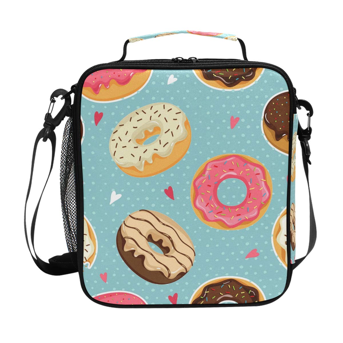 Stylish Insulated Lunch Box Tote for Women & Kids - Cute Donut Polka Dot Design, Reusable Cooler Bag for School, Work & Picnics