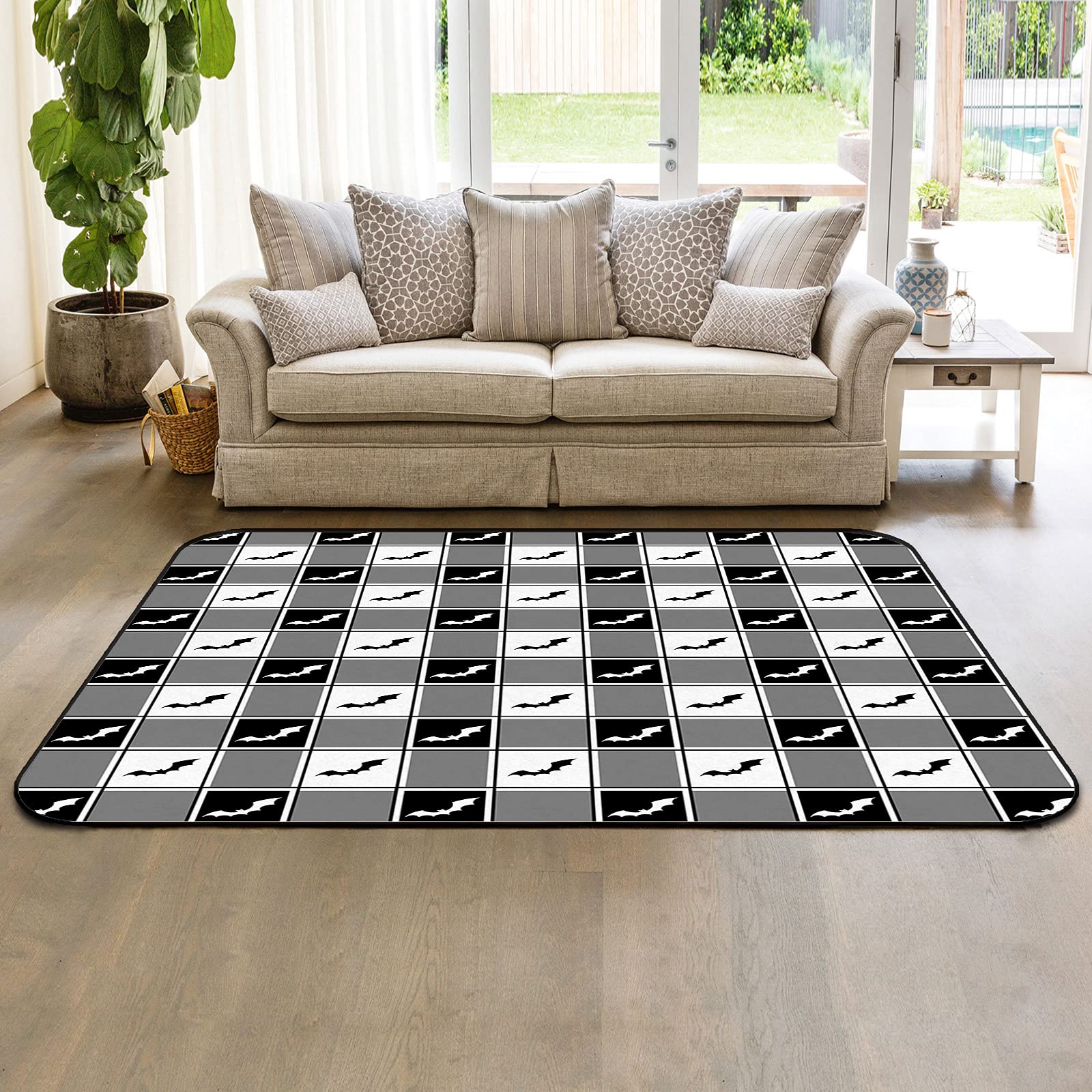 5' x 8' Modern Buffalo Plaid Area Rug - Soft Nursery Carpet for Kids Room, Gray Black Indoor Outdoor Rug for Living Room Bedroom - Perfect for Halloween Decor and Cozy Home Atmosphere