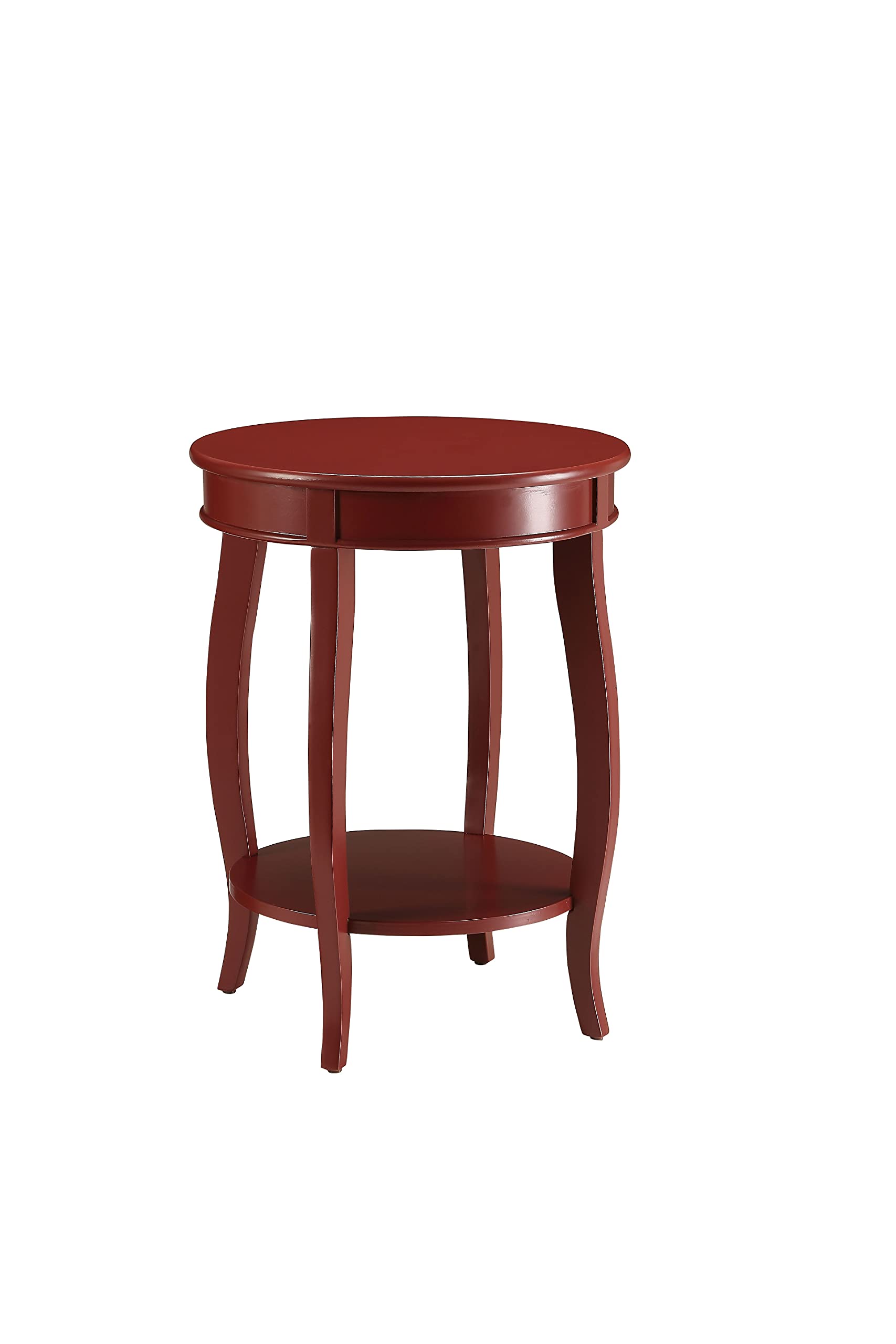 Wooden Round Side Table with Shelf - Modern End Table, Nightstand, or Plant Stand for Living Room, Bedroom & Office - Red Finish