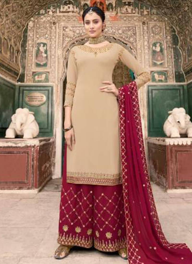 Elegant Beige Soft Georgette Palazzo Dress for Women - Perfect for Summer Weddings, Beach Vacations & Boho Chic Outfits