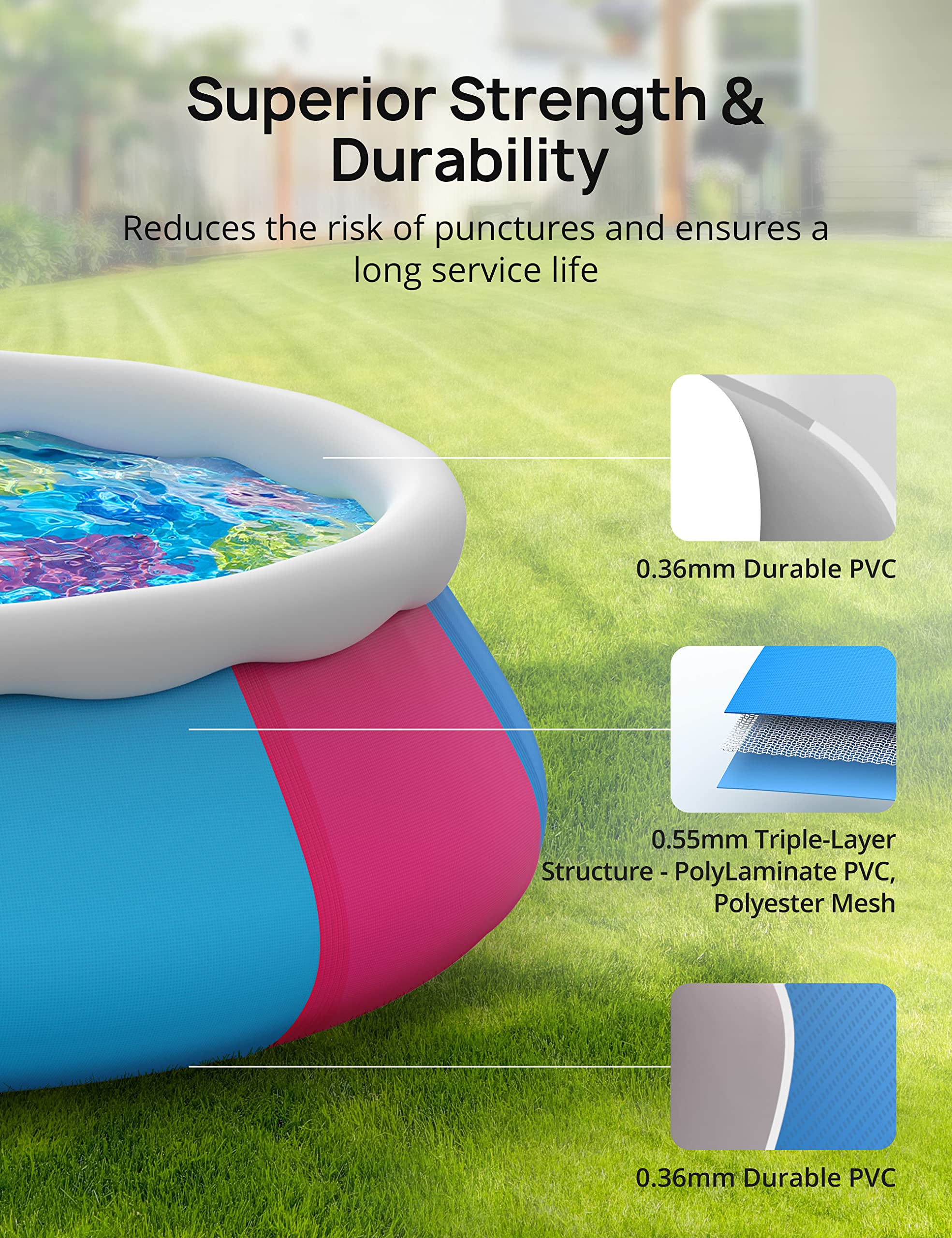 EVAJOY 10ft × 30in Inflatable Above Ground Swimming Pool with Top Ring & Cover - Easy Setup Family Kiddie Pool for Adults & Kids - Perfect for Backyard, Outdoor Summer Fun, Parties & Relaxation