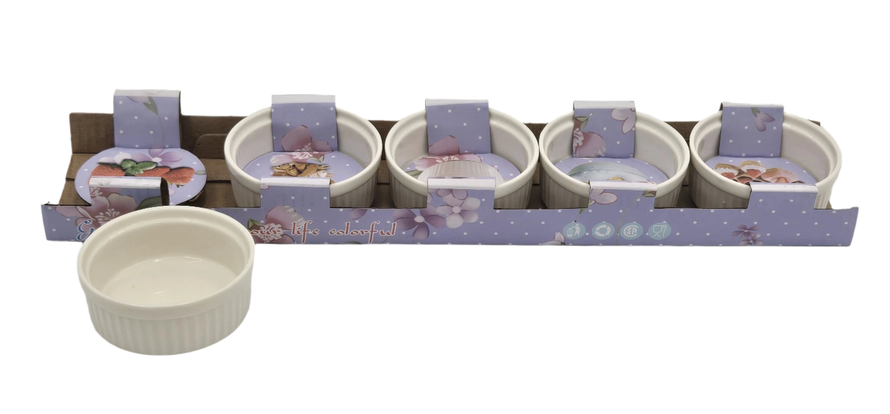 2OZ Ramekin Set of 5 - White Ceramic Baking Dishes for Soufflés, Custards, and Desserts - Perfect for Home Baking and Restaurant Use