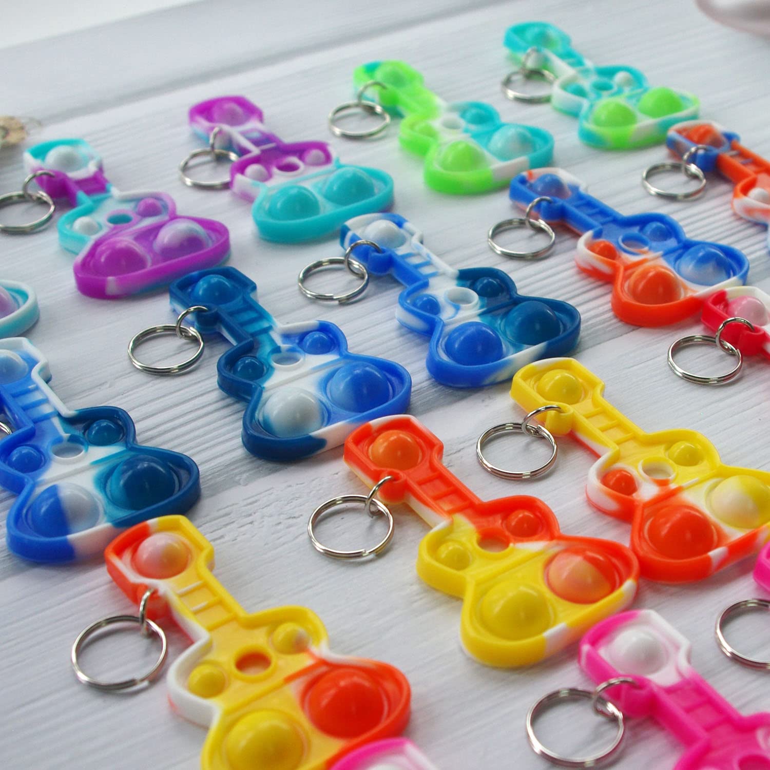 20 Pack Rainbow Mini Pop Guitar Bubble Fidget Keychains - Stress Relief Toys for Kids & Adults - Perfect for Easter Gifts, Classroom Prizes, Birthday Party Favors and Beach Outings