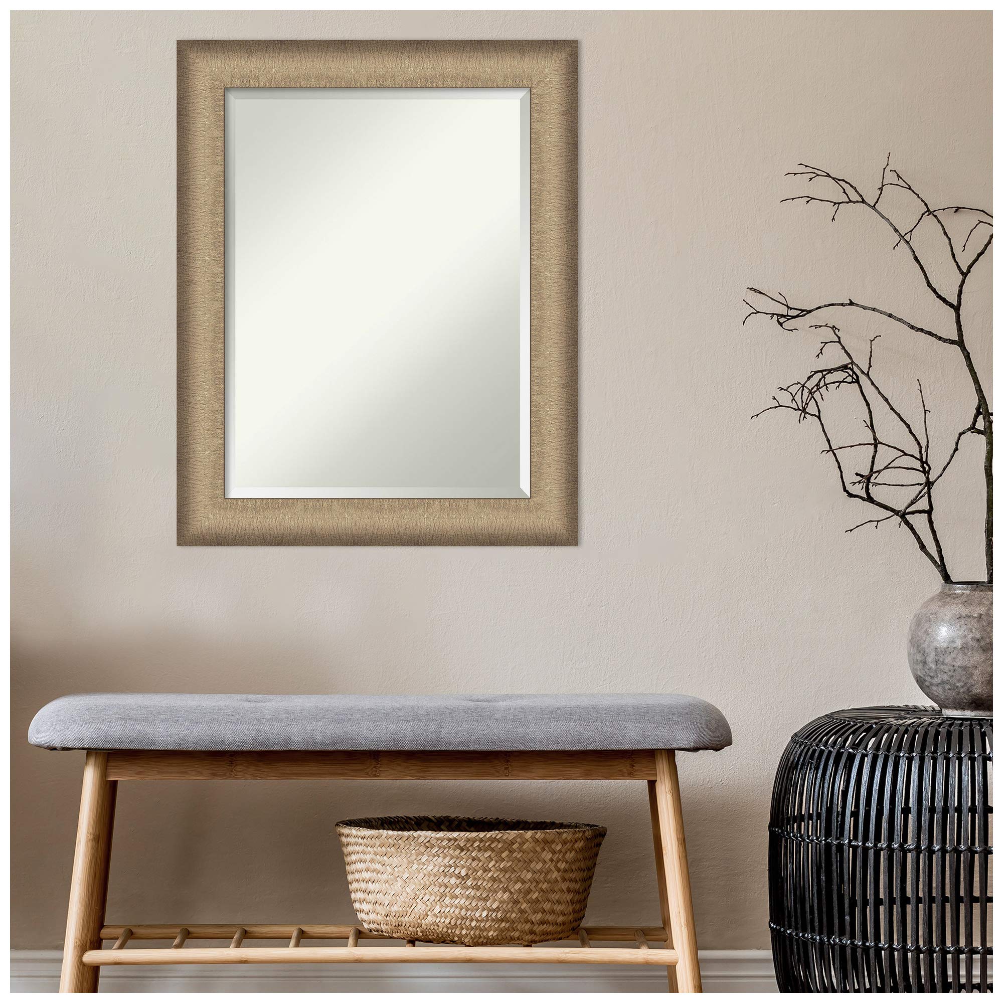 Amanti Art 18x24 Inch Vanity Mirror with Brown Frame & Brushed Bronze Finish - Elegant Bathroom Mirror for Makeup, Shaving & Home Decor