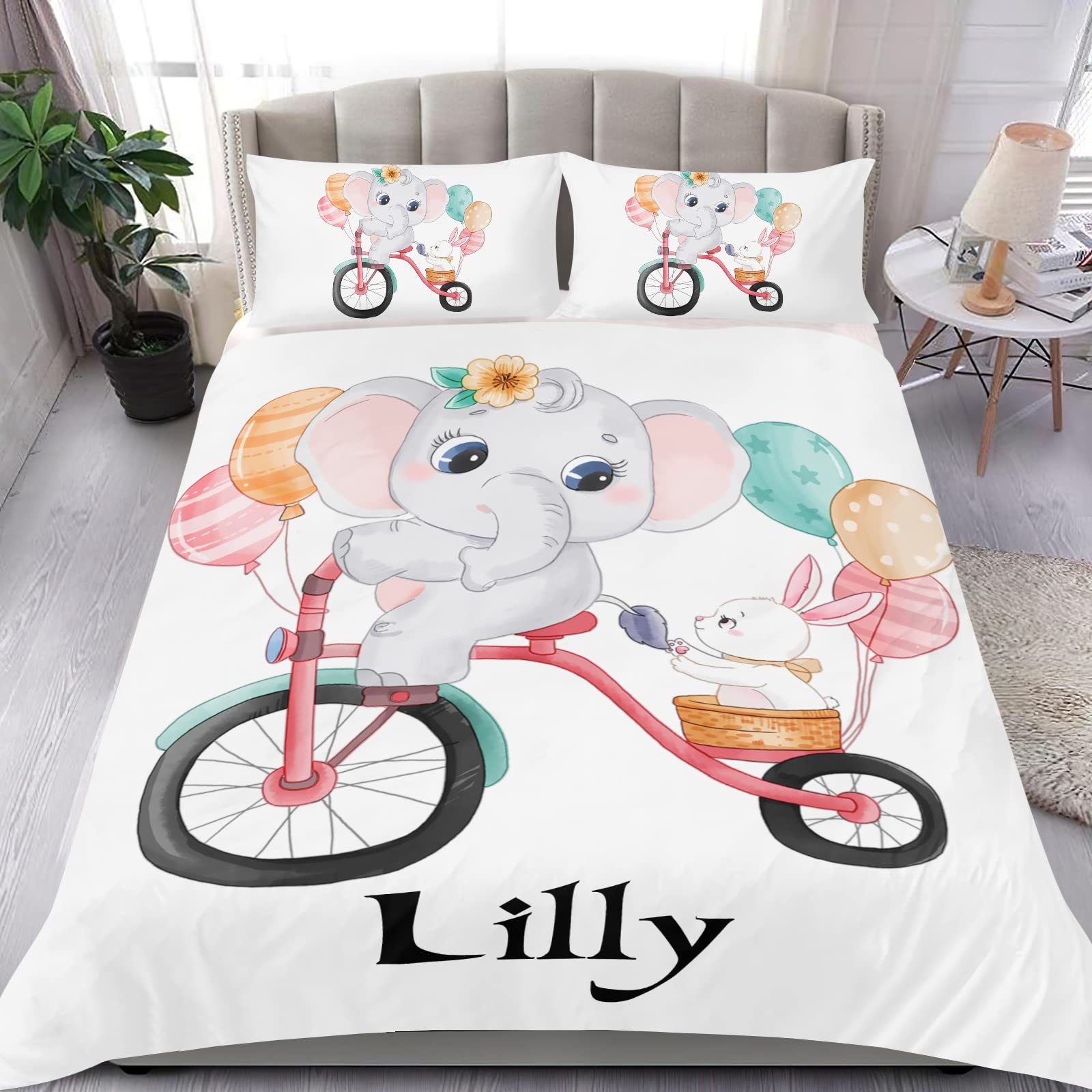 Personalized Elephant Bike Name Duvet Cover Set - Queen Size Sherpa Fleece Bedding with 2 Pillowcases - Cozy Winter Bedclothes for Men & Women - Perfect Gift for Couples, Home Decor & Guest Room Essentials