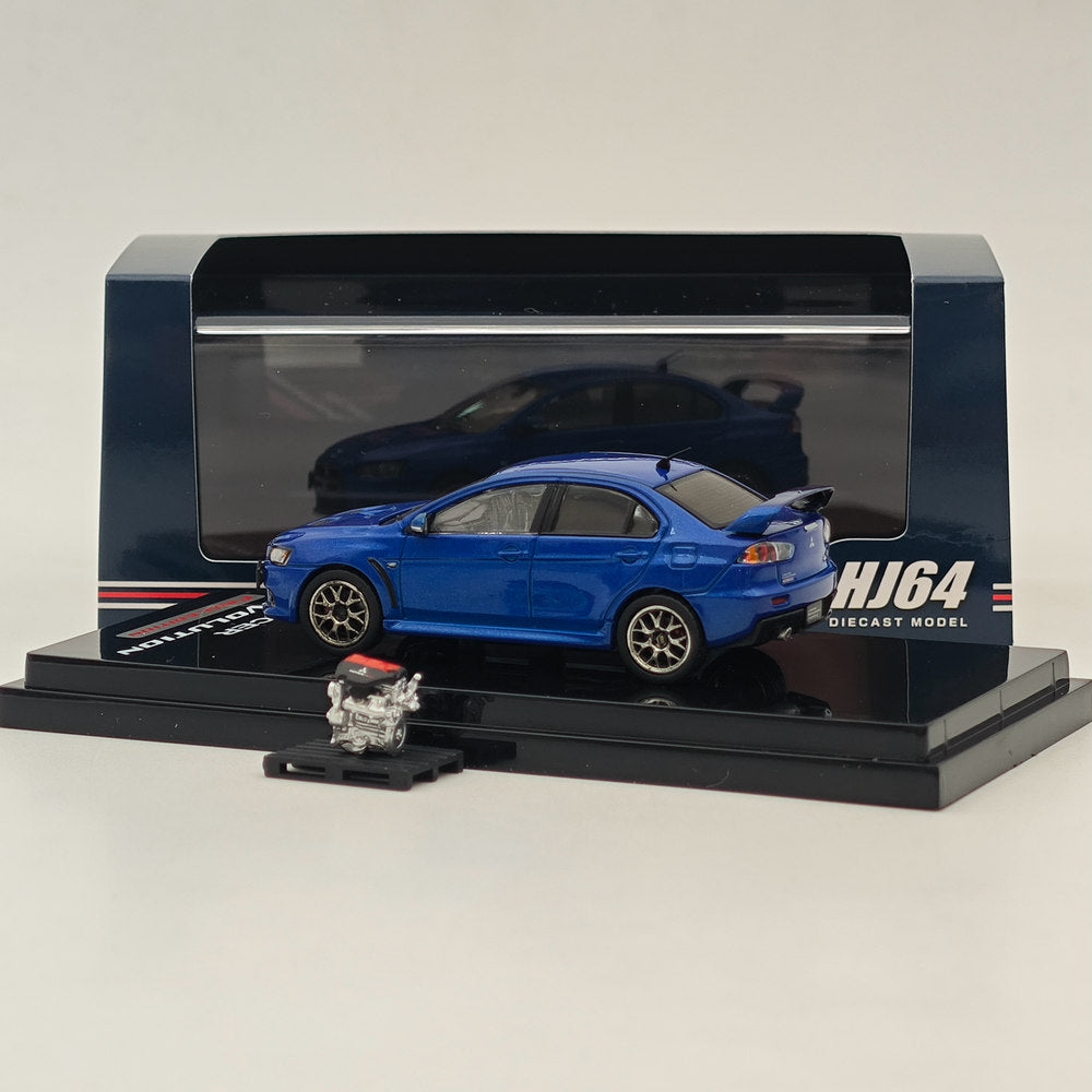 1/64 Mitsubishi Lancer Evolution X Final Edition Diecast Model Car with Engine Display - Lightning Blue Mica - Limited Collector's Edition (HJ642053ABL) | Perfect for Car Enthusiasts, Model Collectors, and Display Shelves