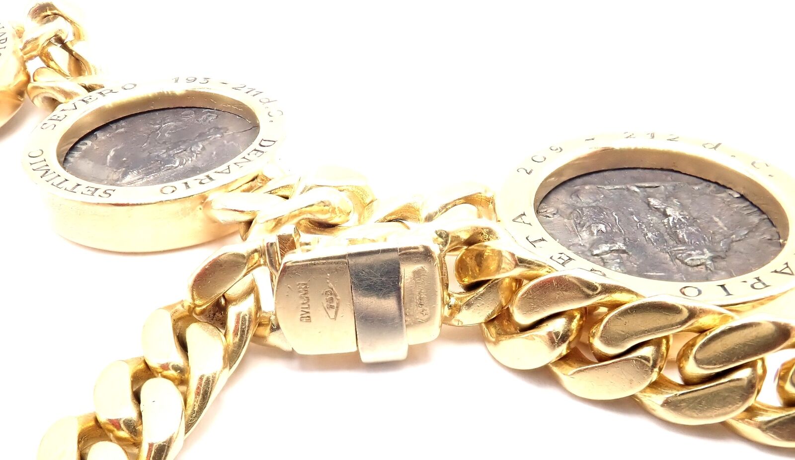 Vintage Bvlgari Bulgari 18k Yellow Gold 7 Antique Coin Monete Link Necklace - Luxury Italian Jewelry for Women, Perfect for Parties & Special Occasions