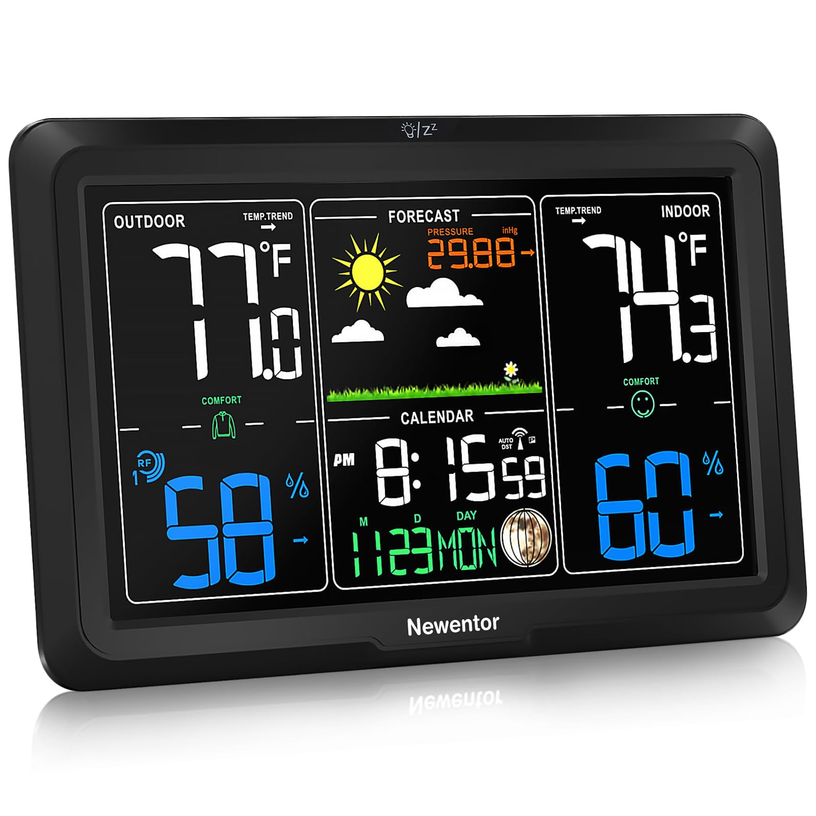Newentor Wireless Indoor Outdoor Weather Station with Atomic Clock - 7.5
