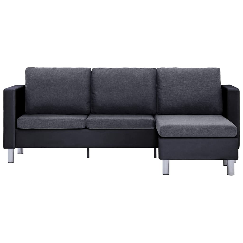 3-Seater Sofa with Cushions - Black Faux Leather Modern Loveseat for Living Room, Apartment or Office - Perfect for Small Spaces, Home Theater & Guest Seating