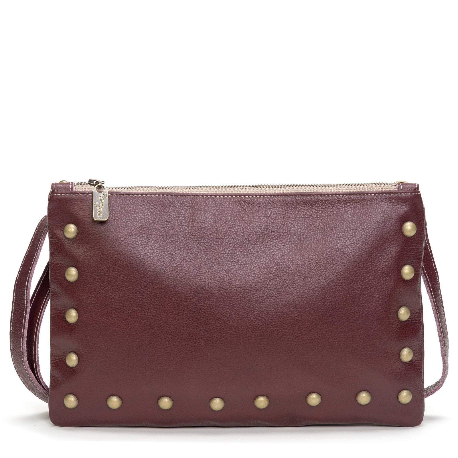 Stylish Plum Italian Leather Studded Medium Crossbody Clutch Purse for Women | Fashionable Evening Bag for Parties, Dates & Night Out
