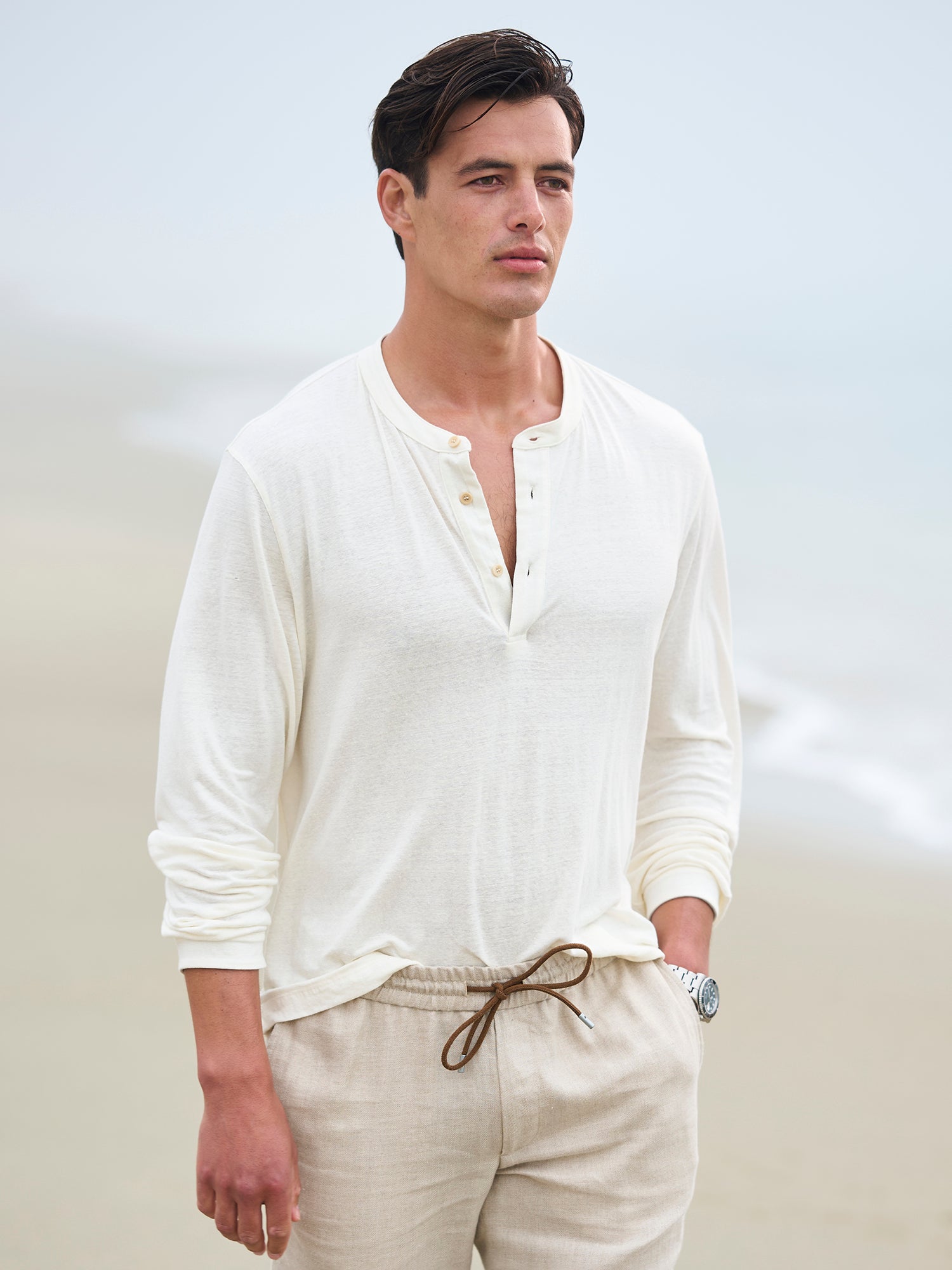 Premium Linen Jersey Henley T-Shirt for Men - Breathable & Comfortable Casual Wear for Summer, Travel & Outdoor Activities