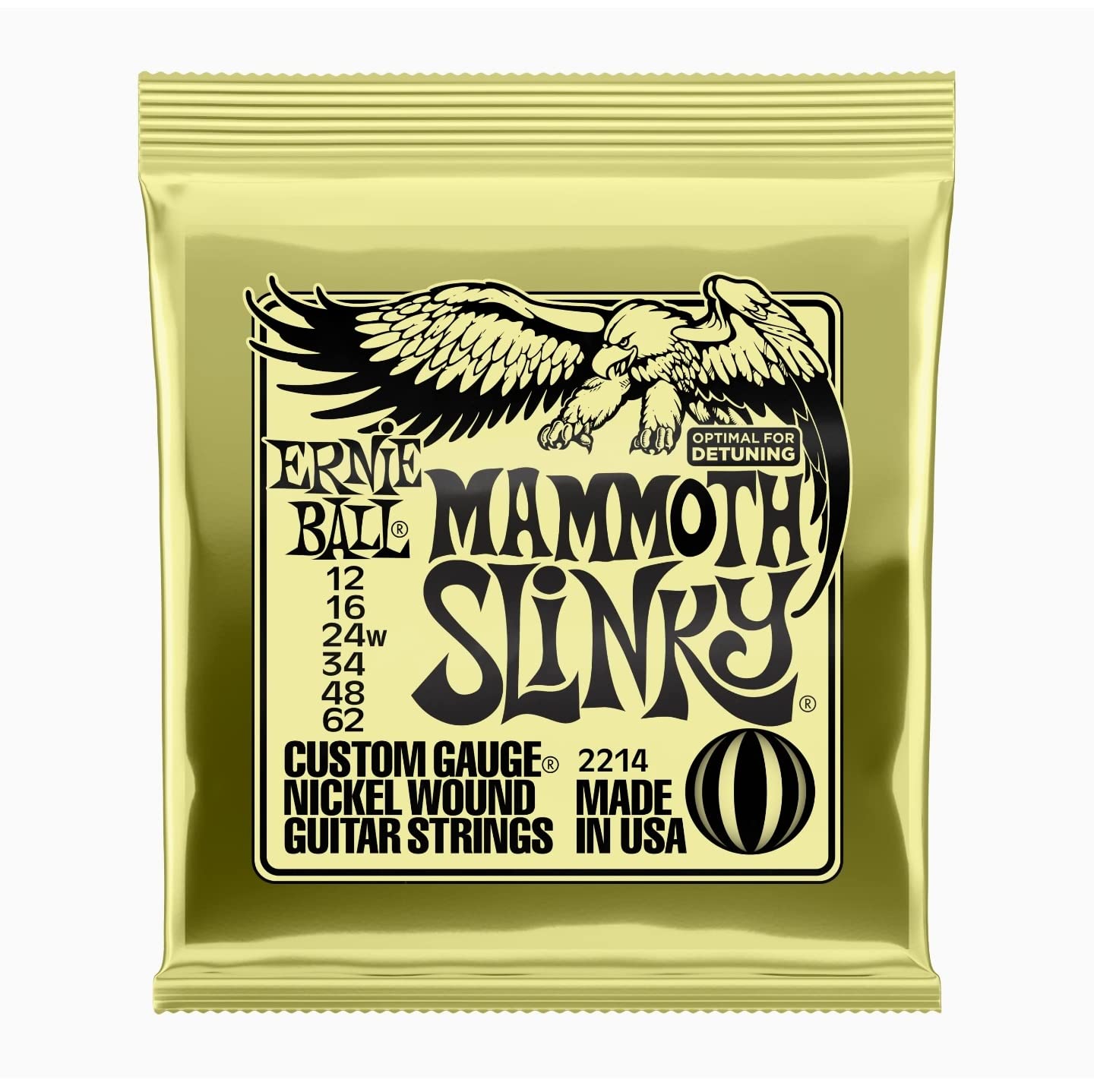 Ernie Ball Mammoth Slinky Nickel Wound Electric Guitar Strings 12-62 Gauge (P02214) - Heavy Gauge Strings for Rock & Metal Guitarists - Perfect for Drop Tuning & Extended Range Guitars