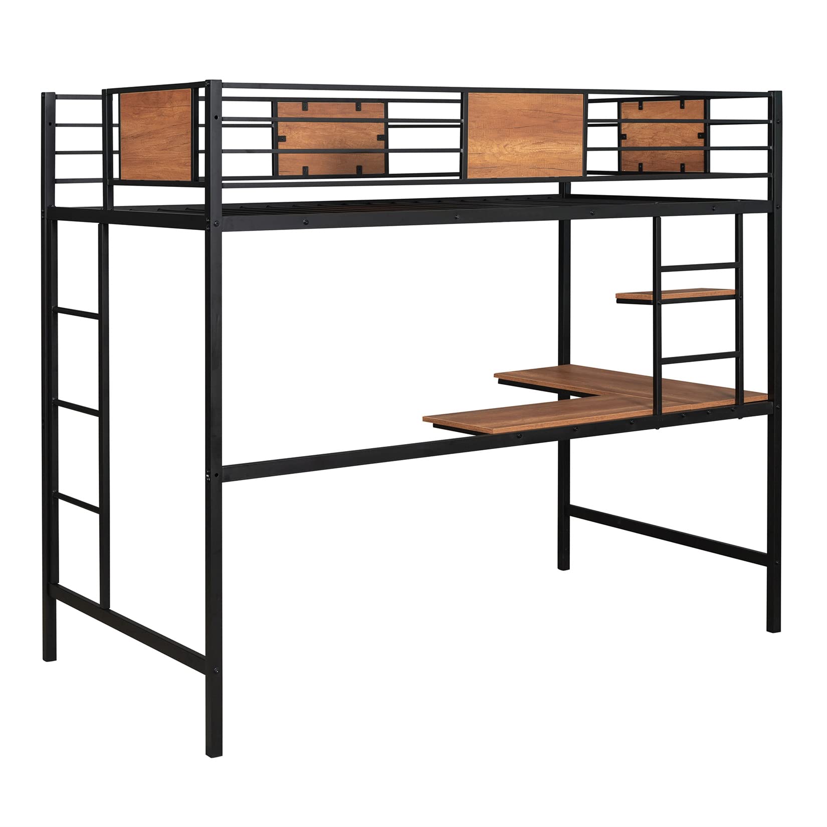 **Black Twin Loft Bed with Desk & Bookcase - Sturdy Metal Bunk Bed for Kids with Ladder & Safety Guard Rail - Perfect for Small Bedrooms, Dorms, or Shared Kids' Rooms**