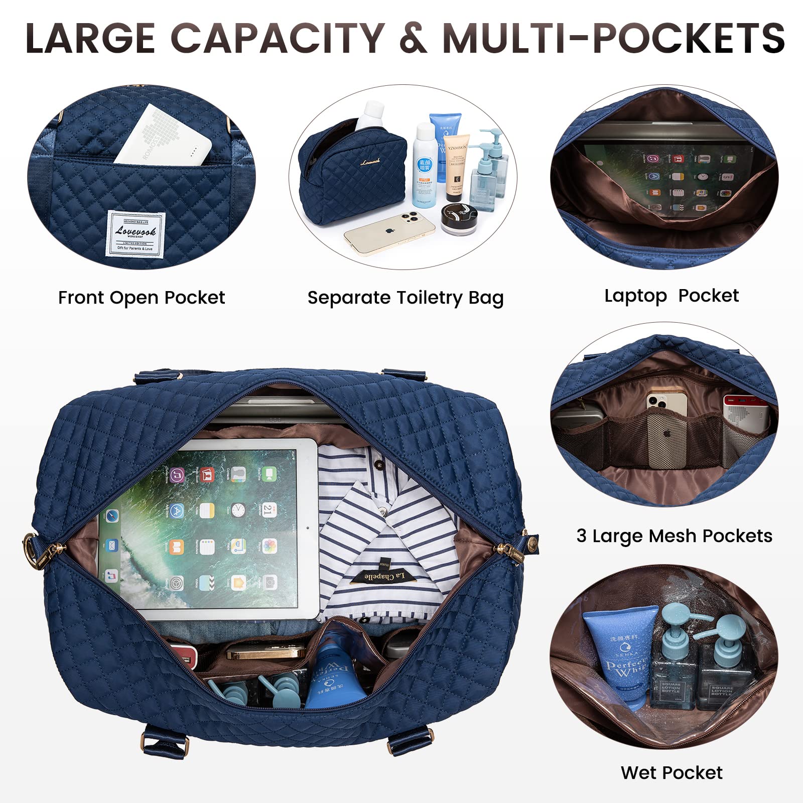 LOVEVOOK Women's Travel Duffle Bag - Waterproof Weekender Overnight Bag with Shoe Compartment & Wet Pocket | Perfect for Gym, Hospital Delivery, Business Trips & Weekend Getaways | Carry-On Approved Toiletry Organizer Included