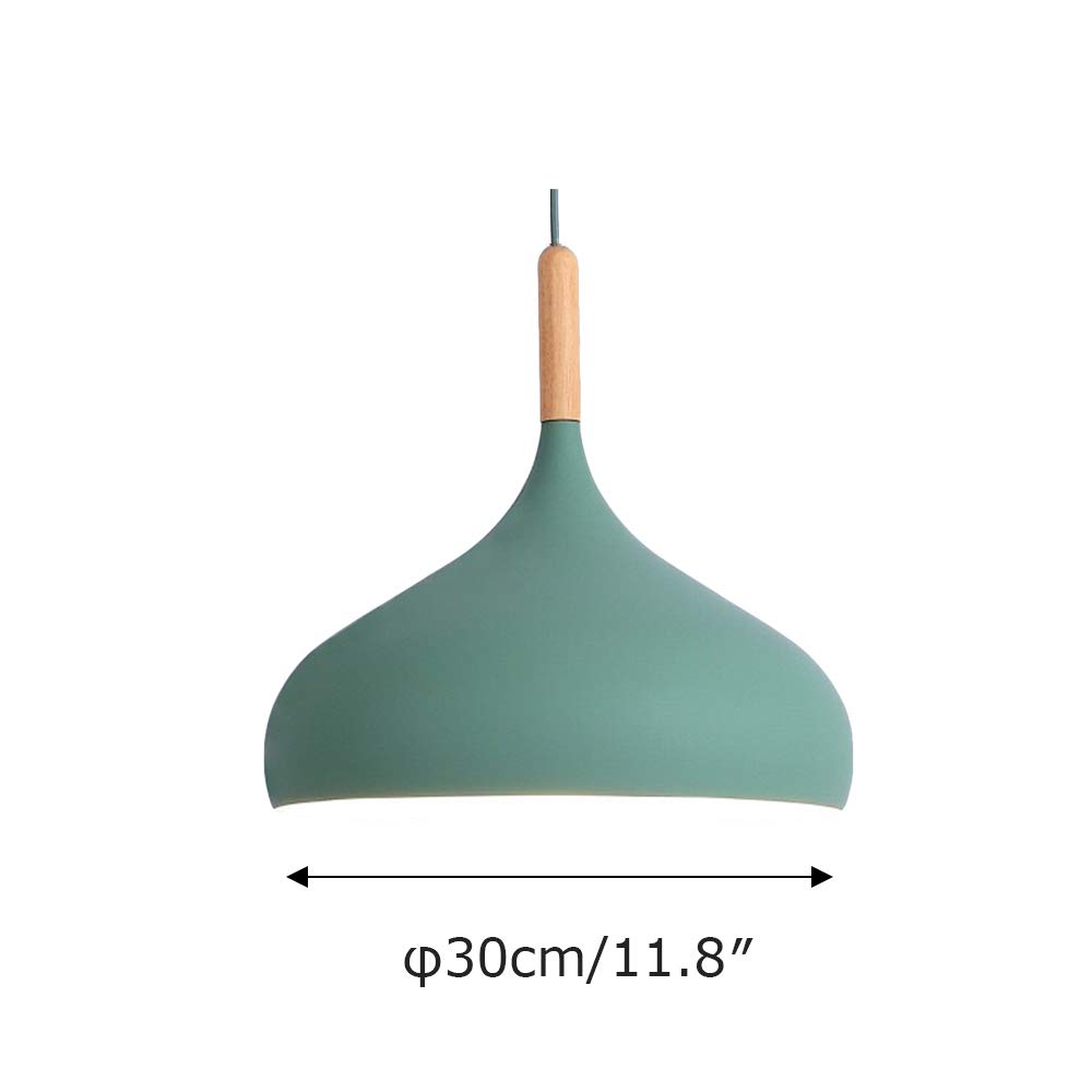 3-Pack Wooden Handle Pendant Light with 15ft Plug-in Cord & UL On/Off Dimmer Switch - Macaron Green Lampshade, Nordic Minimalist Loft Style Lighting Fixtures for Living Room, Bedroom, Kitchen & Dining Area