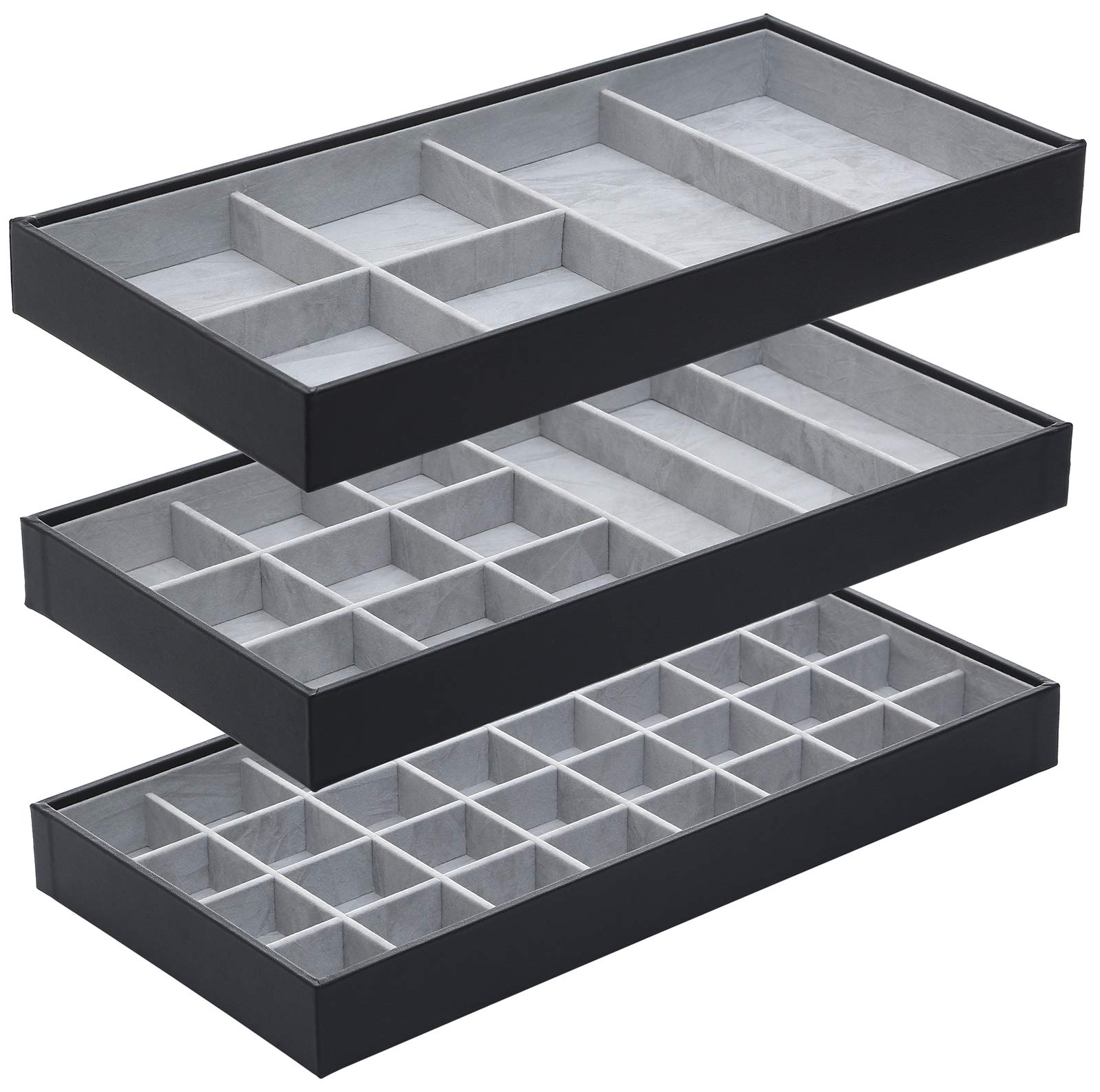 Magic Stackable Jewelry Trays - 3-Piece Set for Organizing Accessories, Gadgets & Cosmetics | Perfect for Closet, Dresser & Vanity Storage | Stylish Display Showcase Holder Box