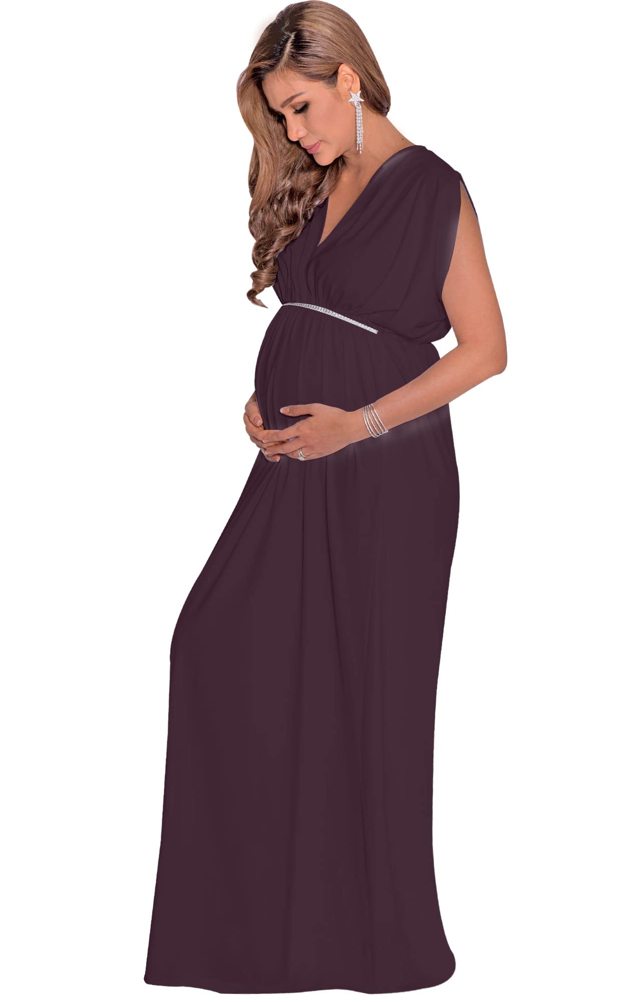 KOH KOH Women's Maternity Maxi Dress - Long & Short Sleeve V-Neck Flowy Summer Gown | Comfortable Pregnancy Dress for Beach, Vacation & Special Occasions