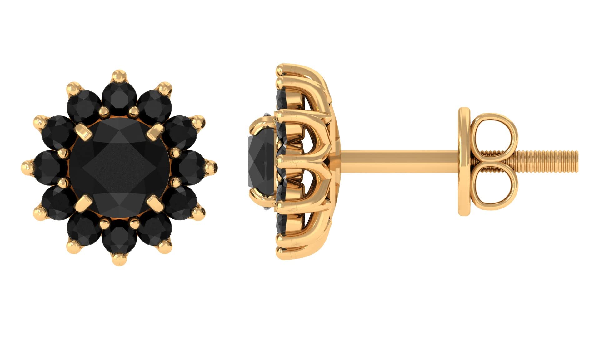 1 CT Lab Created Black Diamond Stud Earrings for Women, 14K Solid Gold Floral Cluster Earrings – Perfect for Weddings, Anniversaries & Special Occasions