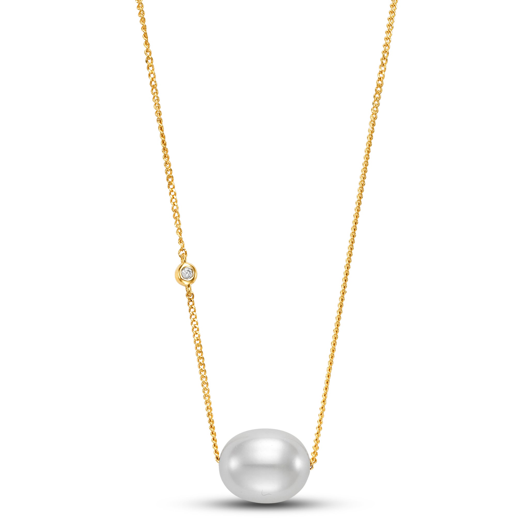 14K Yellow Gold Floating Freshwater Pearl & Diamond Necklace for Women - Elegant Jewelry Gift for Bridal, Wedding, Anniversary & Special Occasions